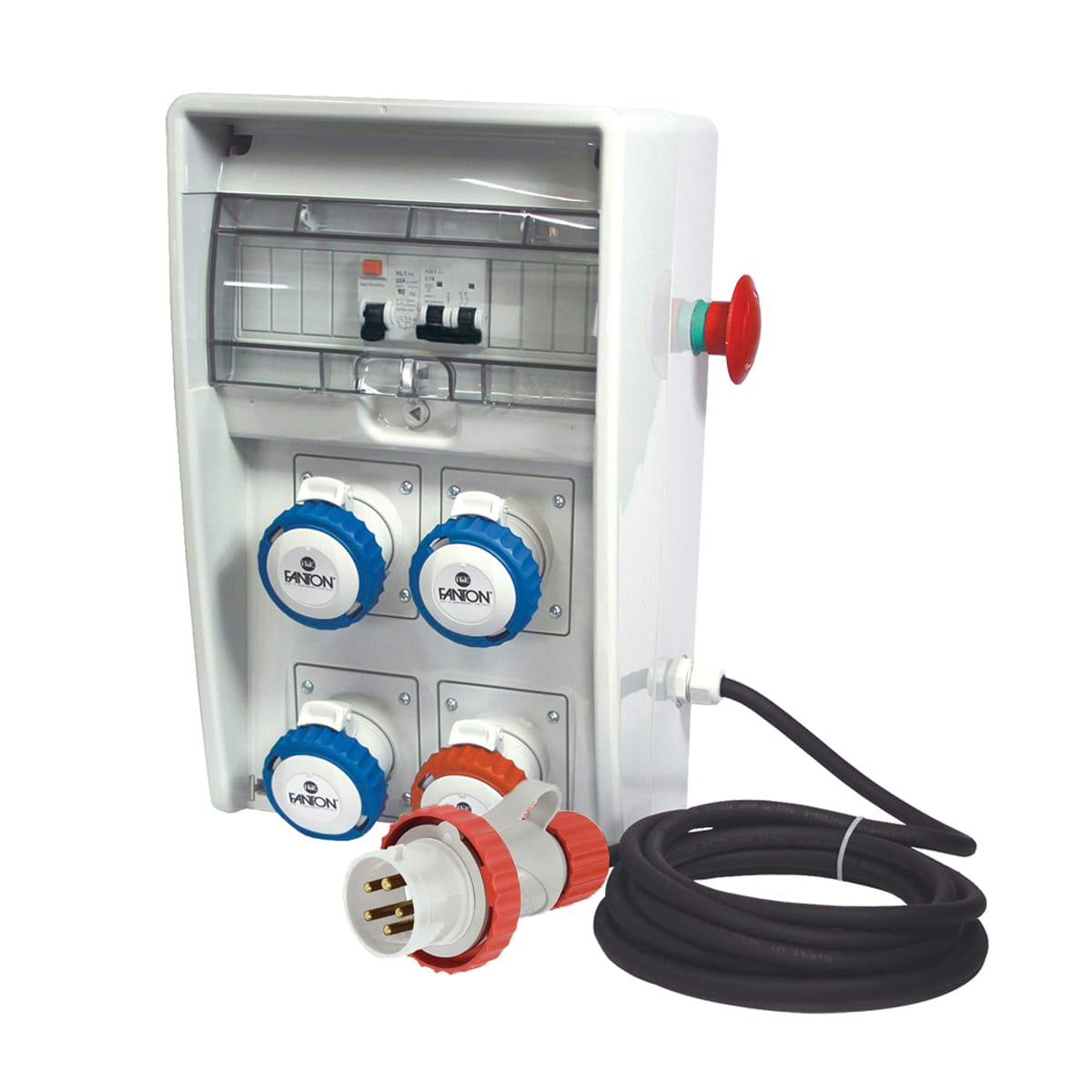 FANTON - Quadro ULISSE 250 ASC IP65 - 4 prese CEE, 2 protezioni, con cavo 4m e emergenza, 9kW