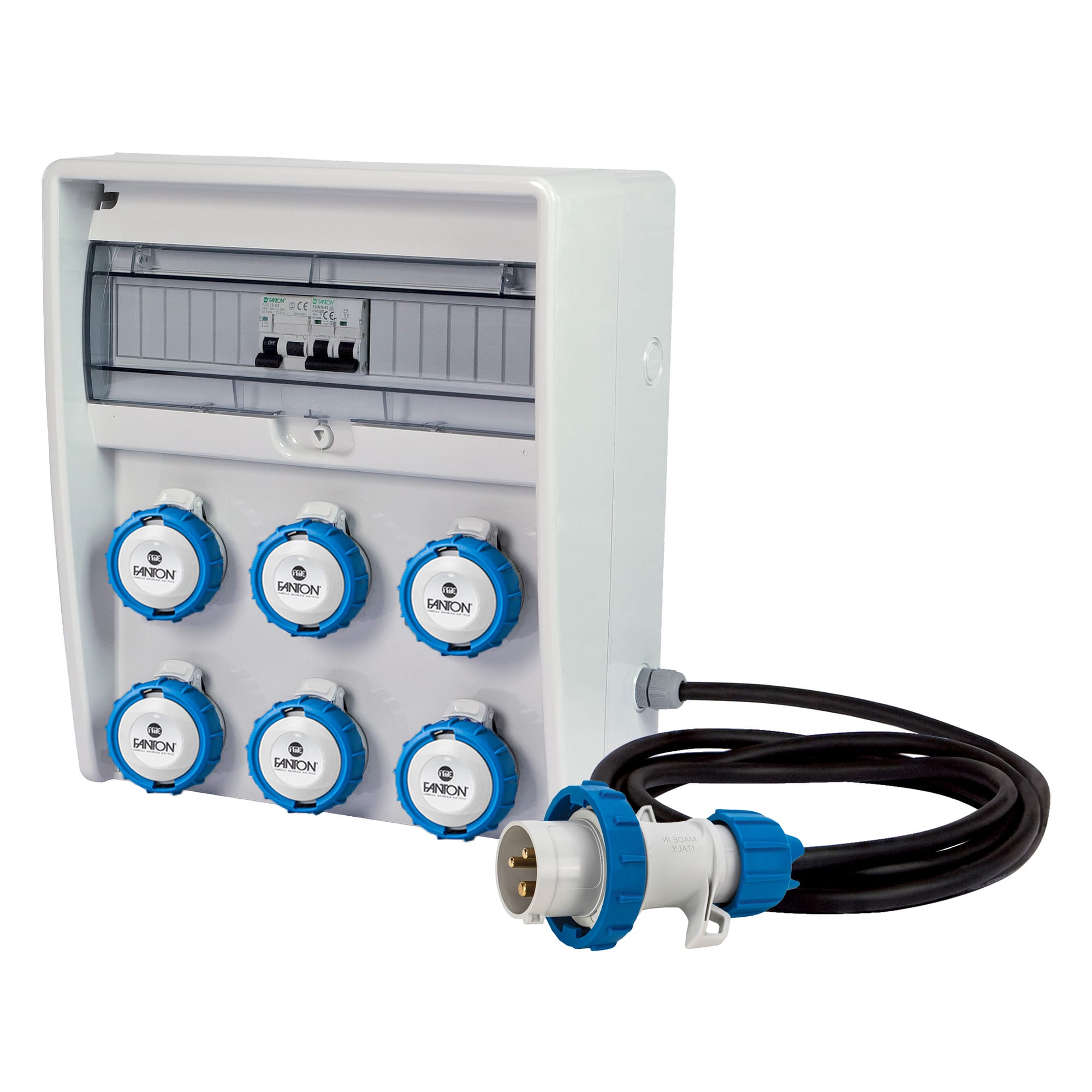 FANTON - Quadro ULISSE 350 ASC IP65 - 6 prese CEE, 2 protezioni, con cavo 4m, 3kW 74370