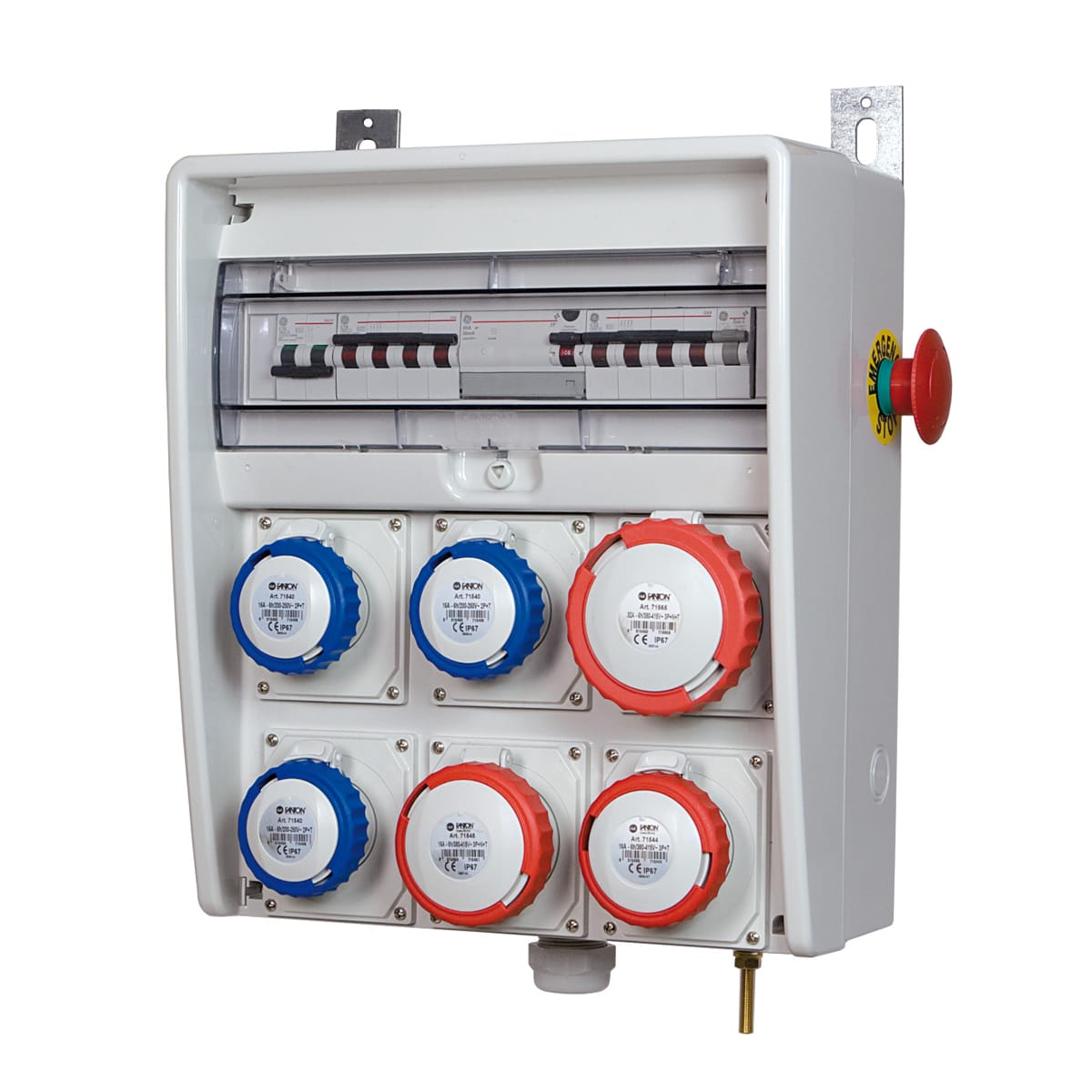 FANTON - Quadro ULISSE 350 ASC IP65 - 6 prese CEE, 4 protezioni, con morsettiera, emergenza e staffe, 18kW
