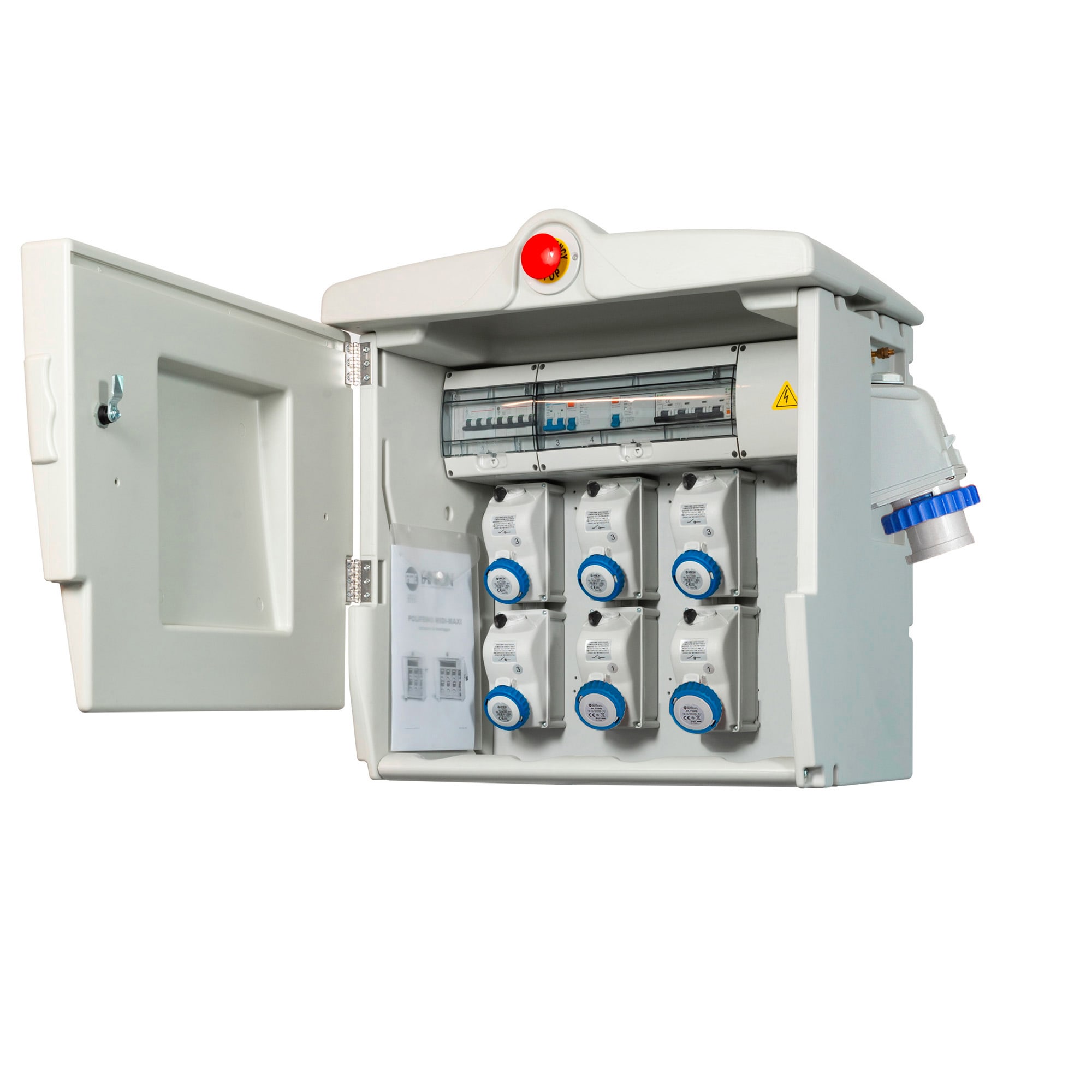 FANTON - Quadro POLIFEMO MIDI ASC IP55 IP55 - 6 prese, 4 protezioni, con spina 32A, cavo e emergenza, 6kW