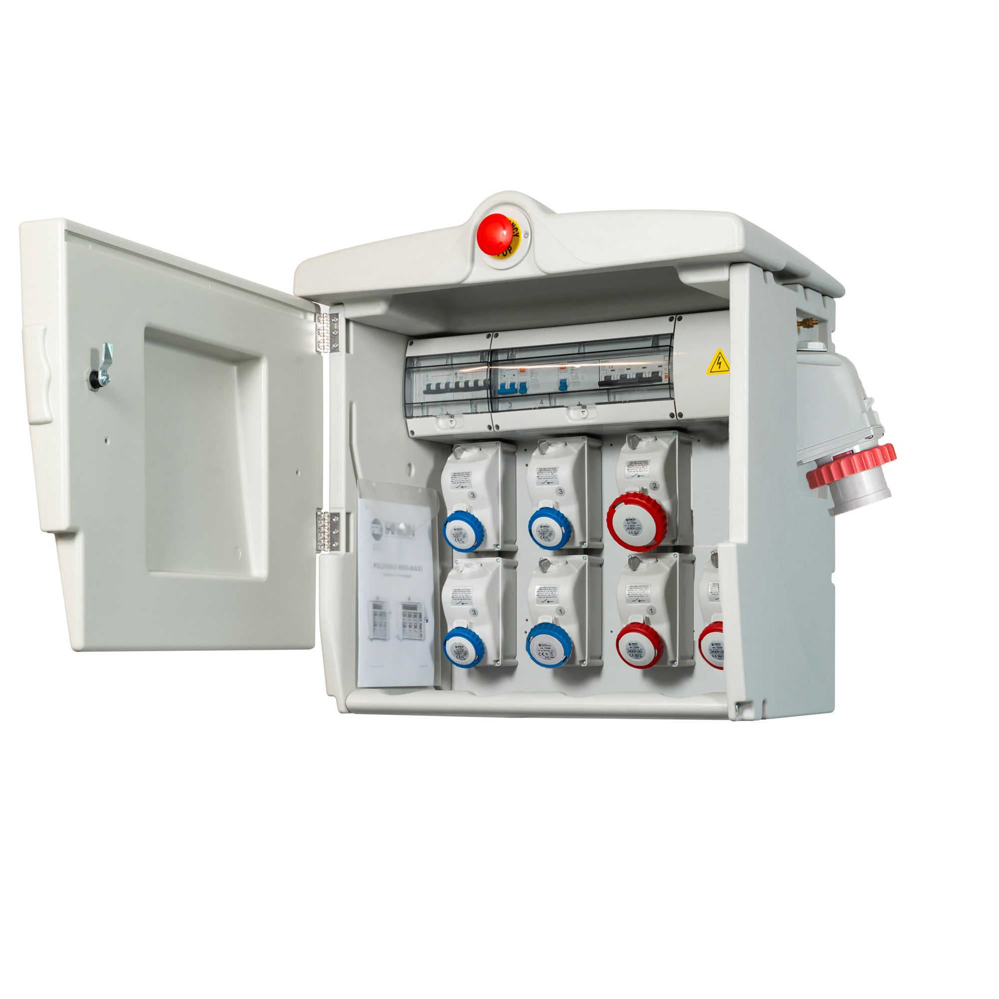 FANTON - Quadro POLIFEMO MAXI ASC IP55 - 7 prese, 6 protezioni, con spina 63A da parete, emergenza, 35kW