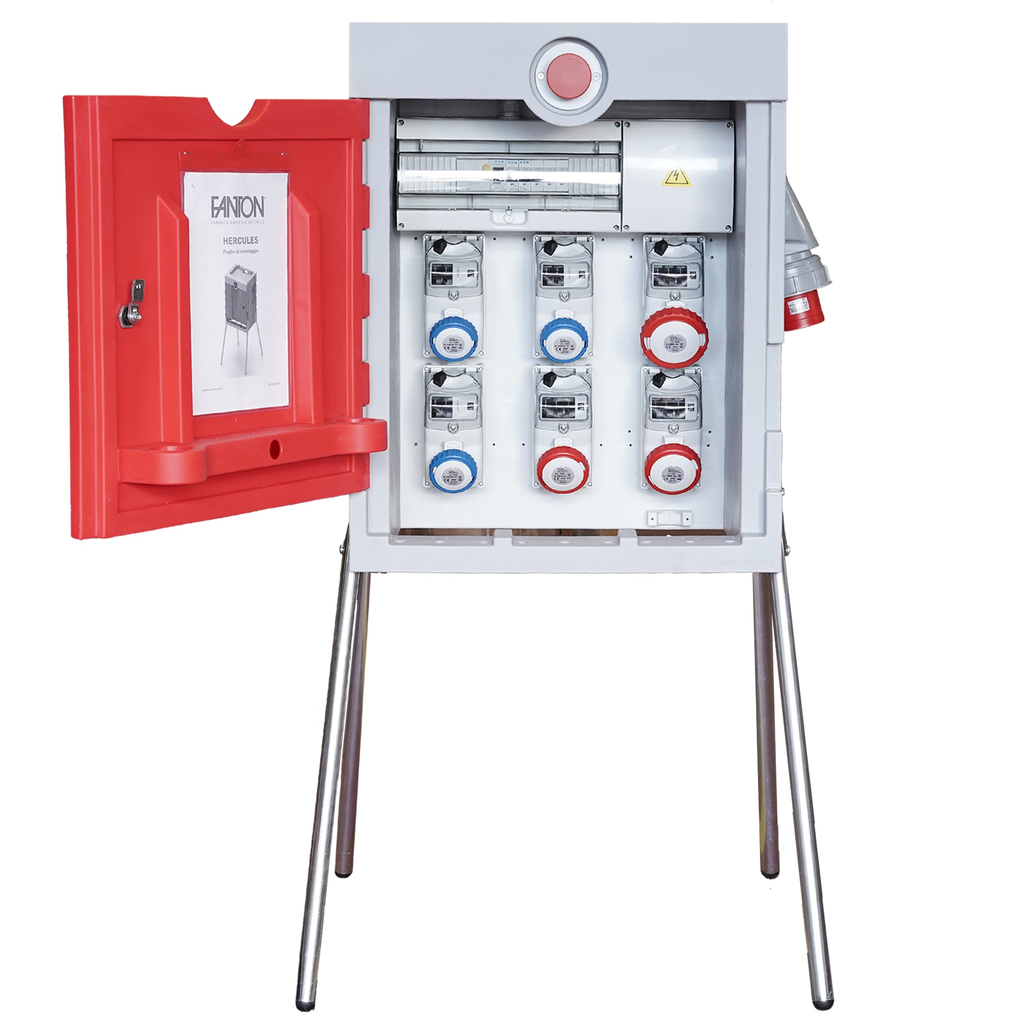 FANTON - Quadro HERCULES ASC IP55 - 6 prese, 2 protezioni, con spina 63A da parete e emergenza, 35kW