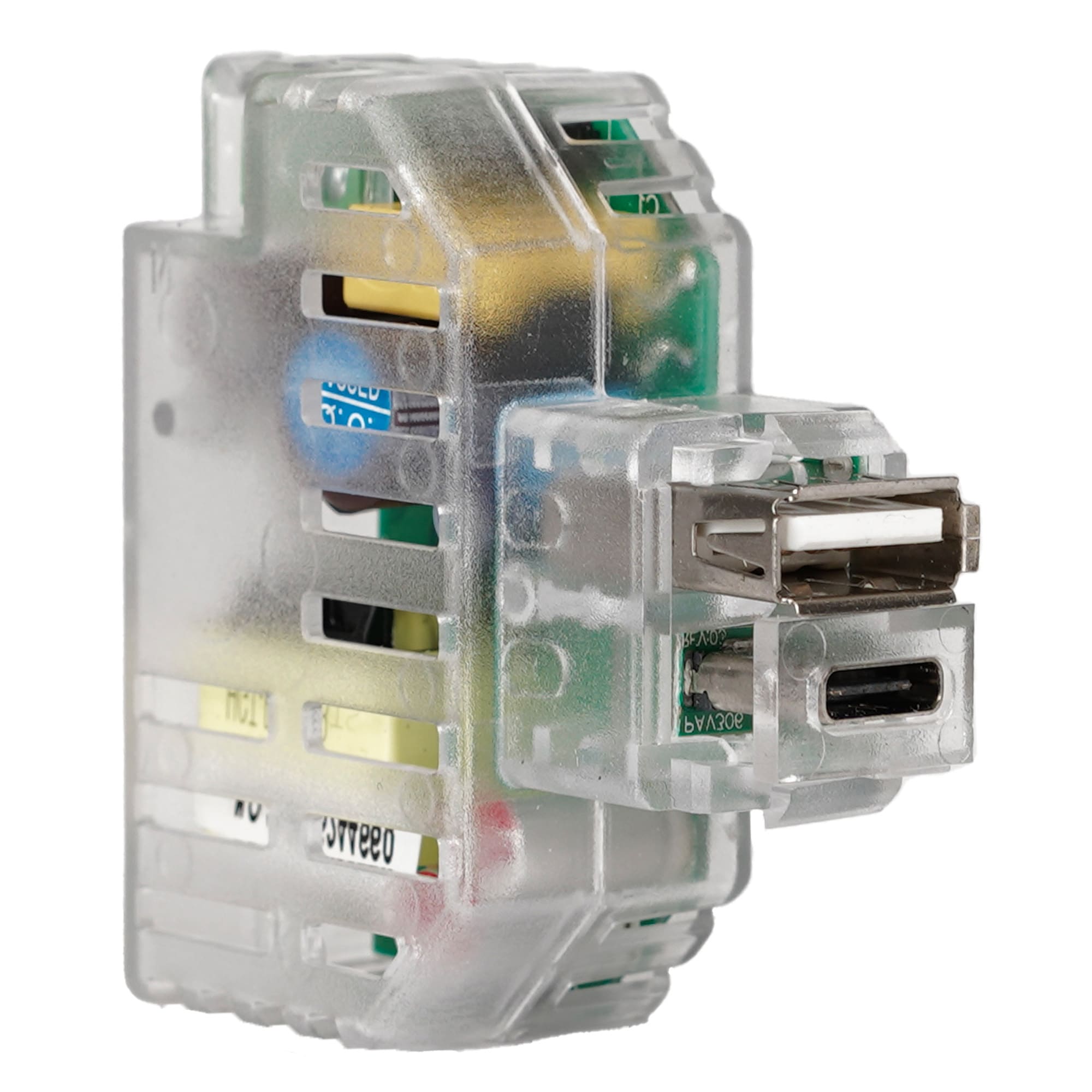 FANTON - Alimentatore da incasso KEYSTONE, 2 prese USB-A+C 2,4A, trasparente