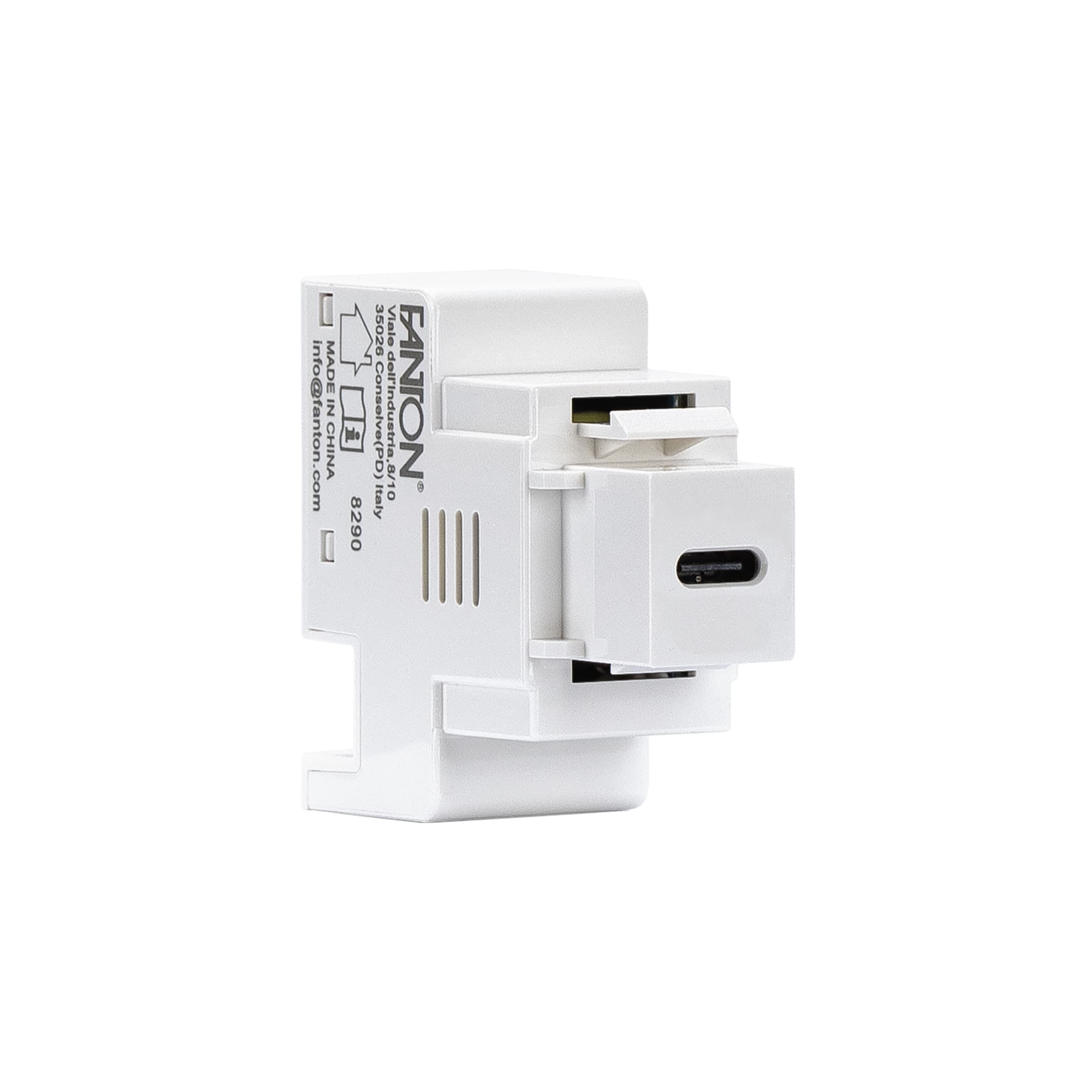 FANTON - Alimentatore da incasso KEYSTONE compatto, 1 presa USB-C 3A, colore bianco 82901