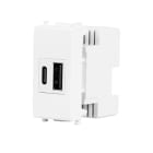 FANTON - Alimentatore da incasso KEYSTONE compatto, presa USB-A+C 3A 20W Power Delivery, con adattatore KEYSTONE per serie VIMAR PLANA, colore bianco