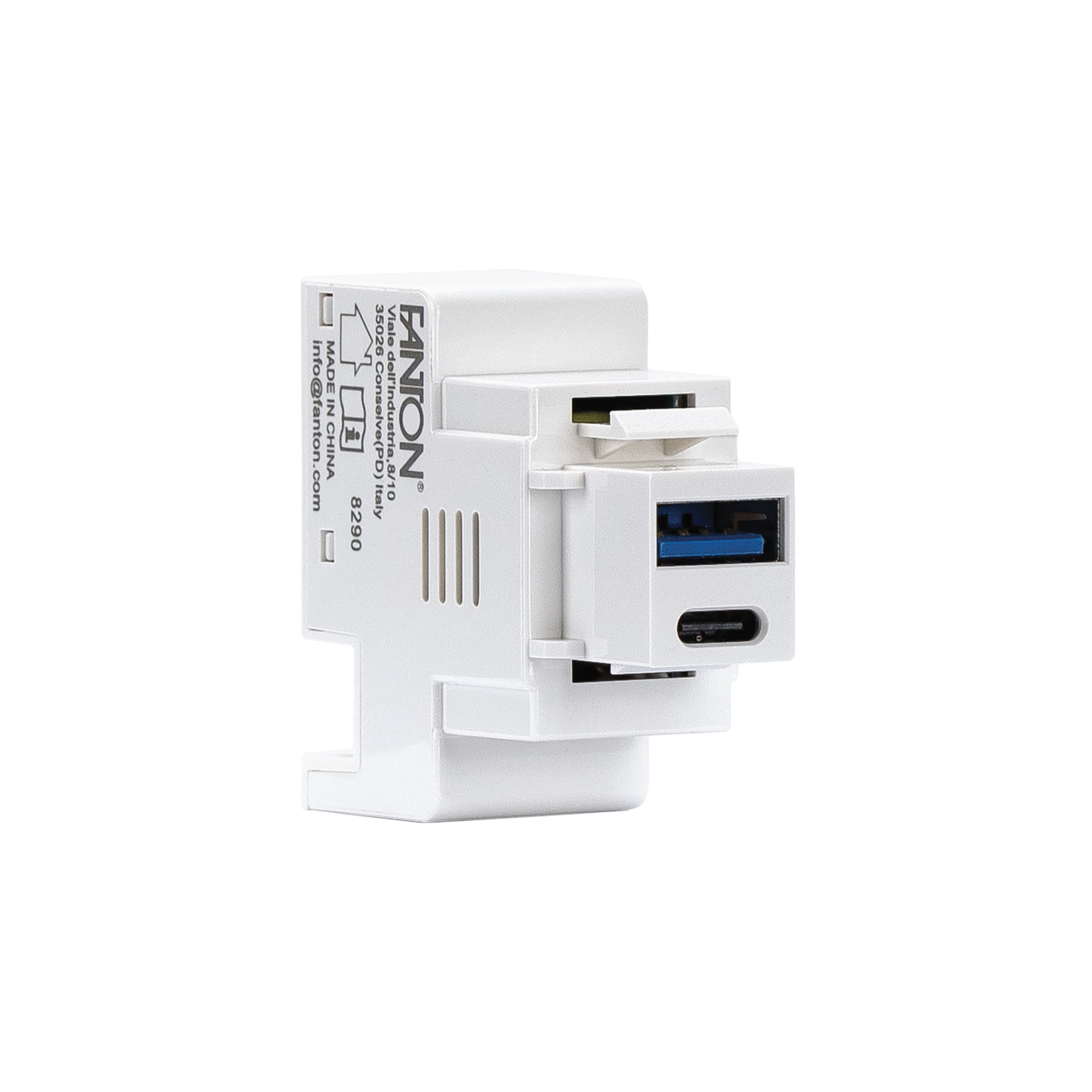 FANTON - Alimentatore da incasso KEYSTONE compatto, presa USB-A+C 3A 20W Power Delivery, colore bianco