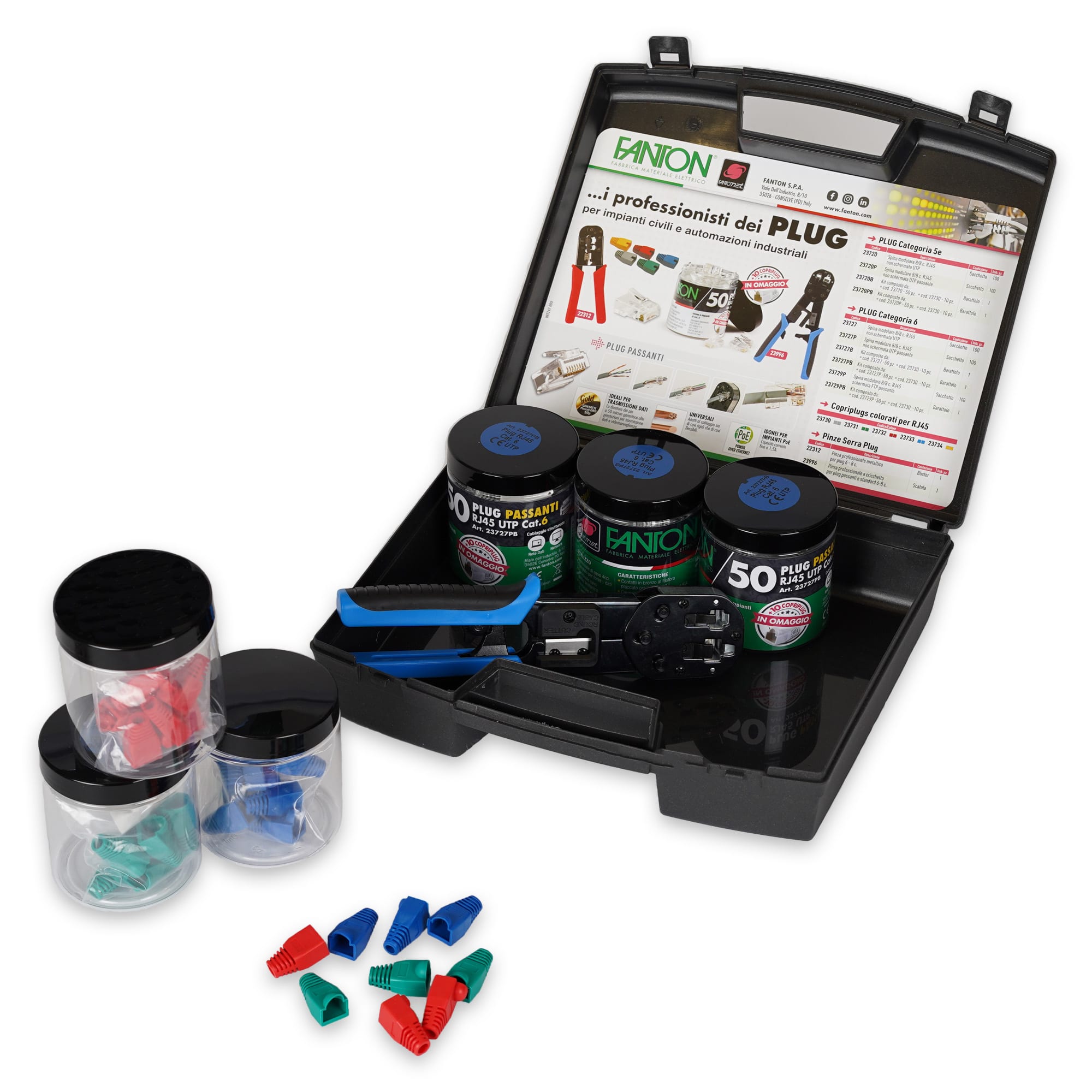 FANTON - Kit 150 plug RJ45 cat.6 UTP passanti con pinza