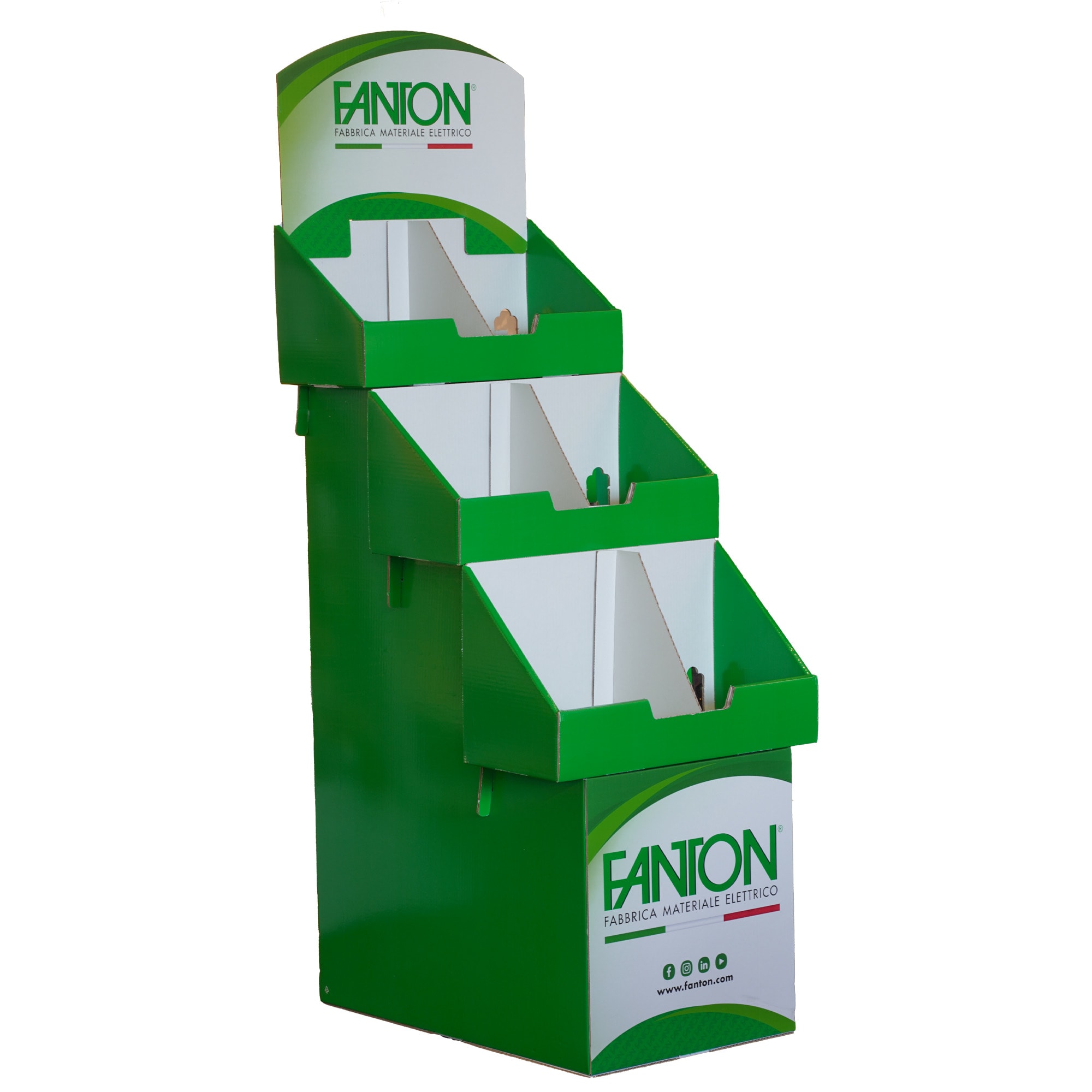 FANTON - Espositore da terra in cartone a 3 piani 530x1500x700mm (LxAxP)