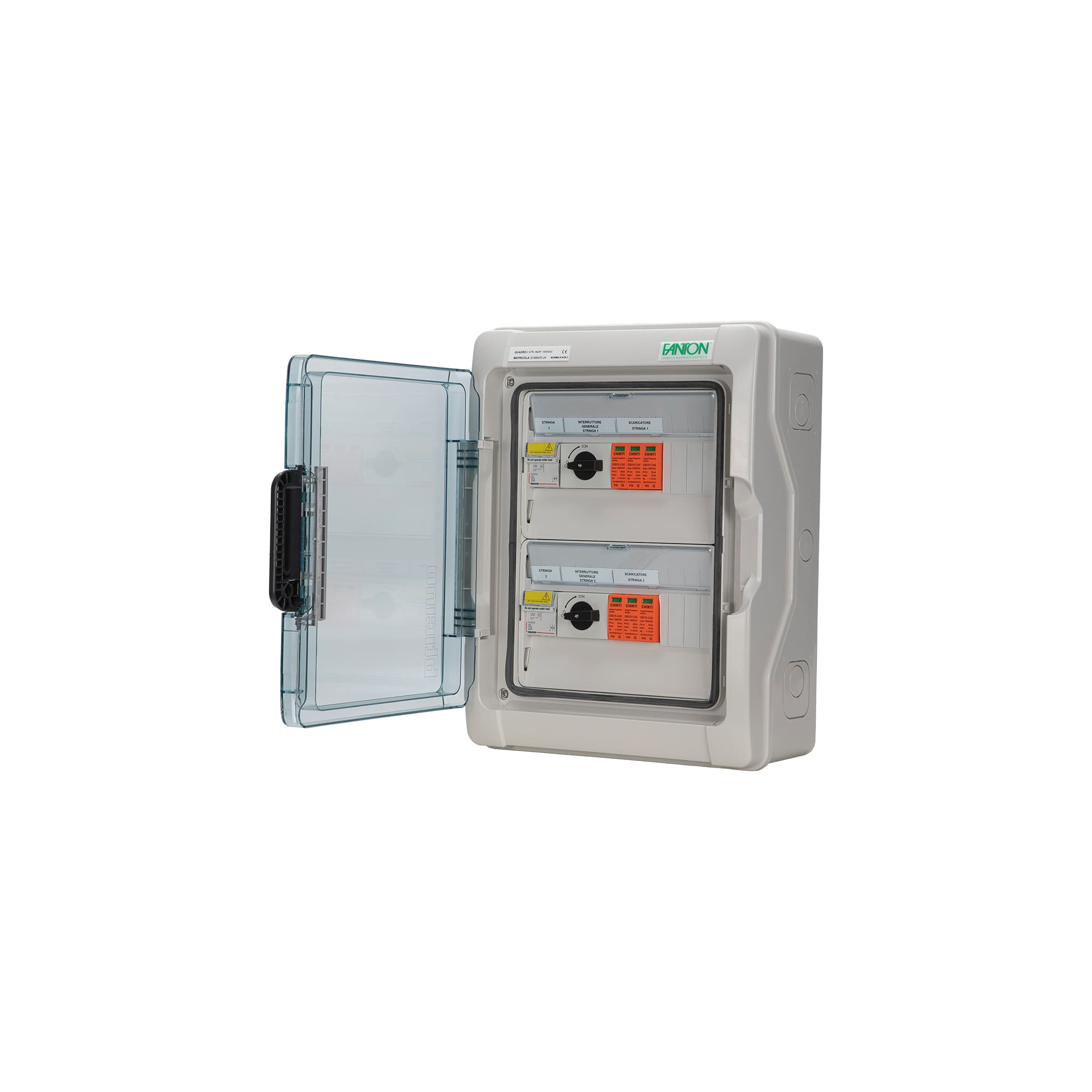 FANTON - Quadro FV 2 stringhe indipendenti 600Vdc 16A, I/U con pressacavi