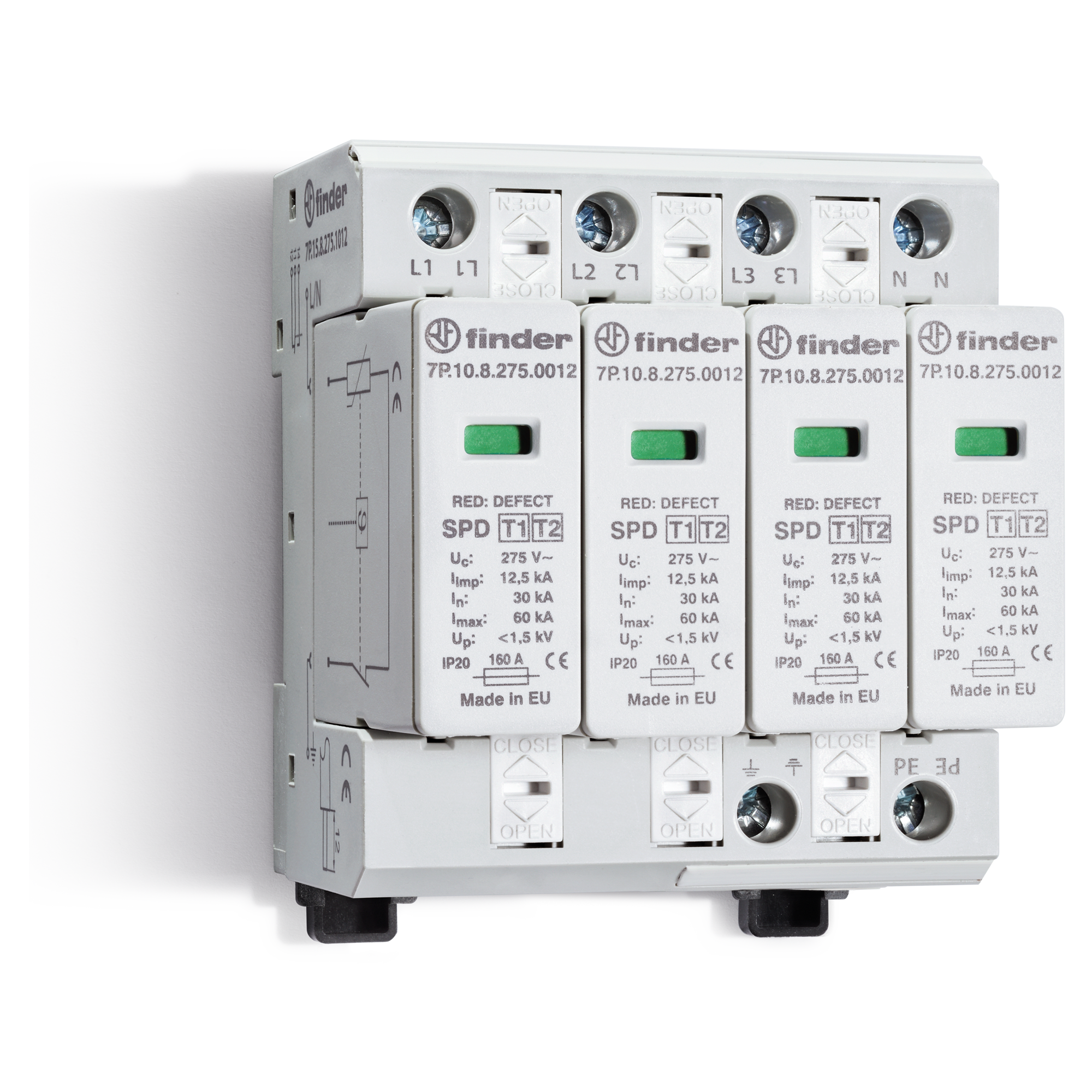 FINDER - SPD CLASSE1+2 TRIFASE 4P 275VAC 4+0 12.5