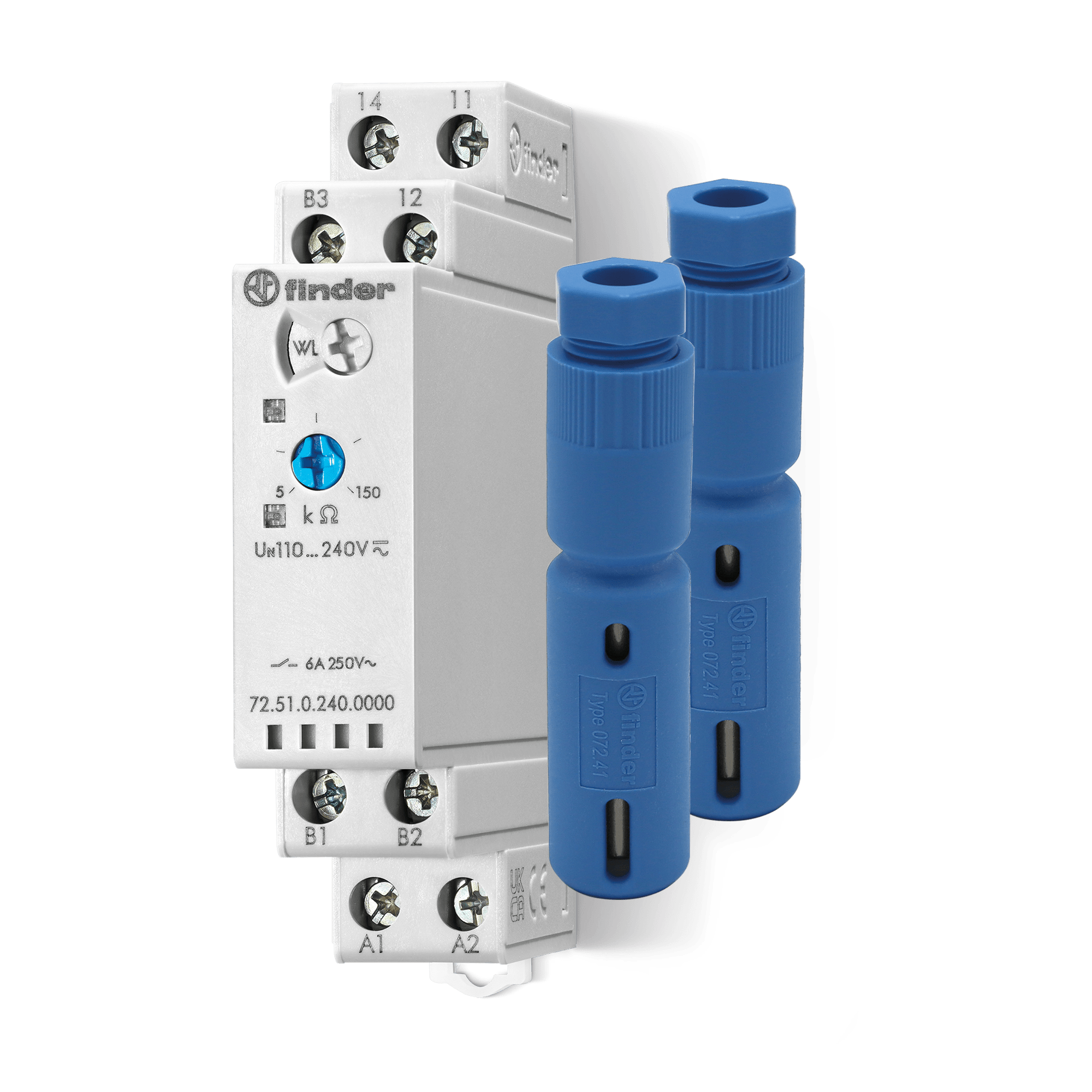 FINDER - Kit Relè modulare di controllo livello per liquidi conduttivi + 2 sonde 072.41