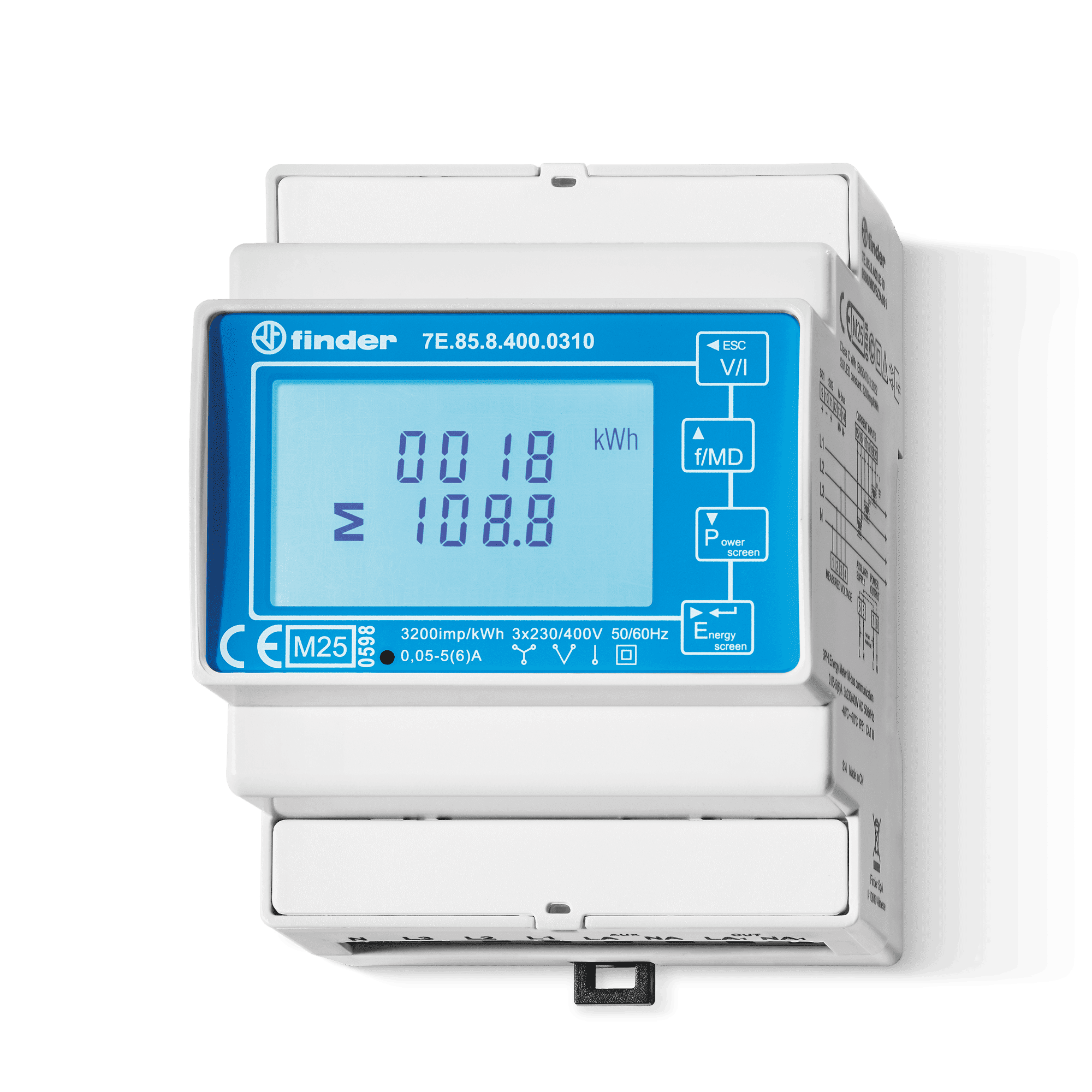 FINDER - CONTATORE ENERGIA 3FASI LCD TA MODBUS RS 7E8584000210