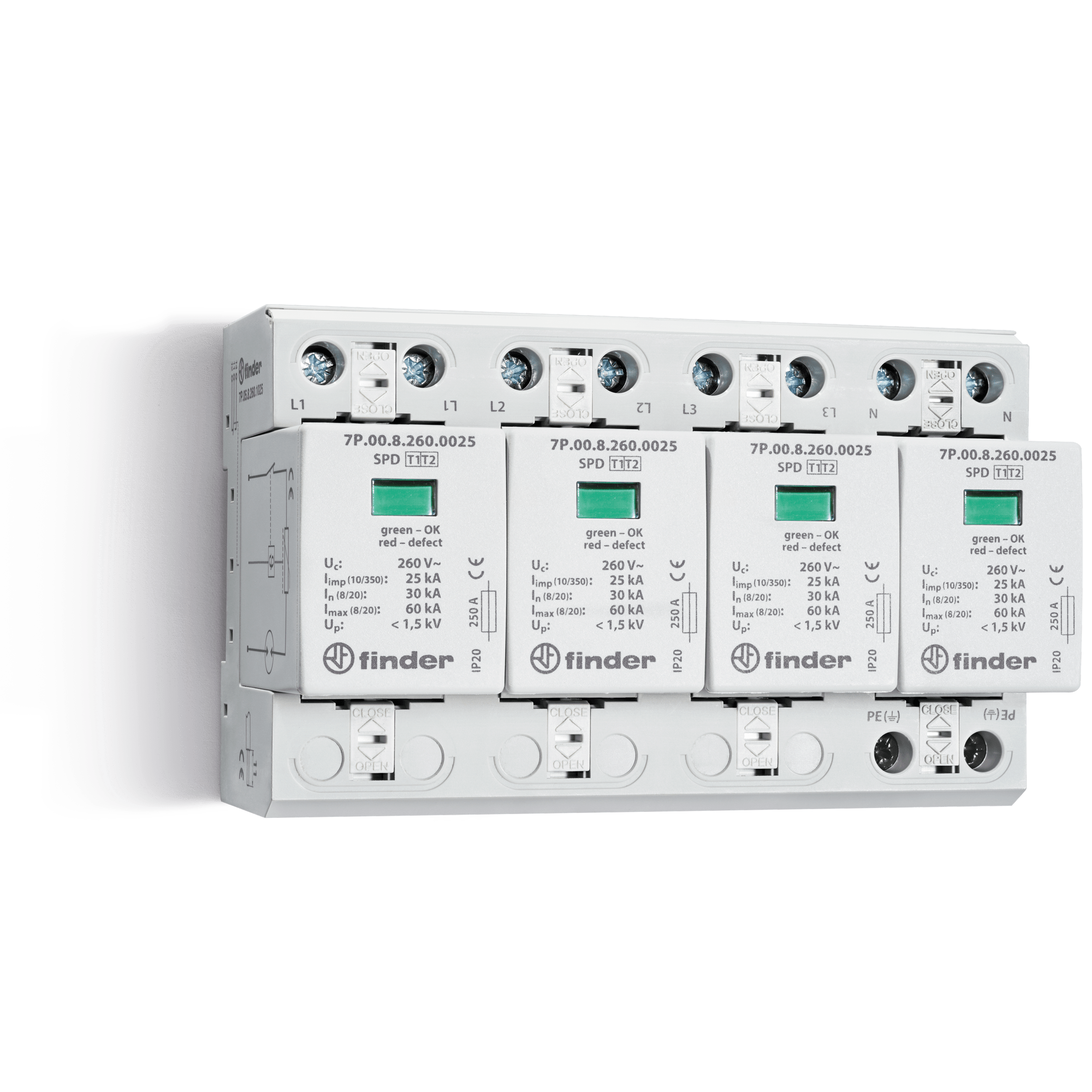 FINDER - SPD CLASSE1+2 TRIFASE 4P 275VAC 4+0 12.5