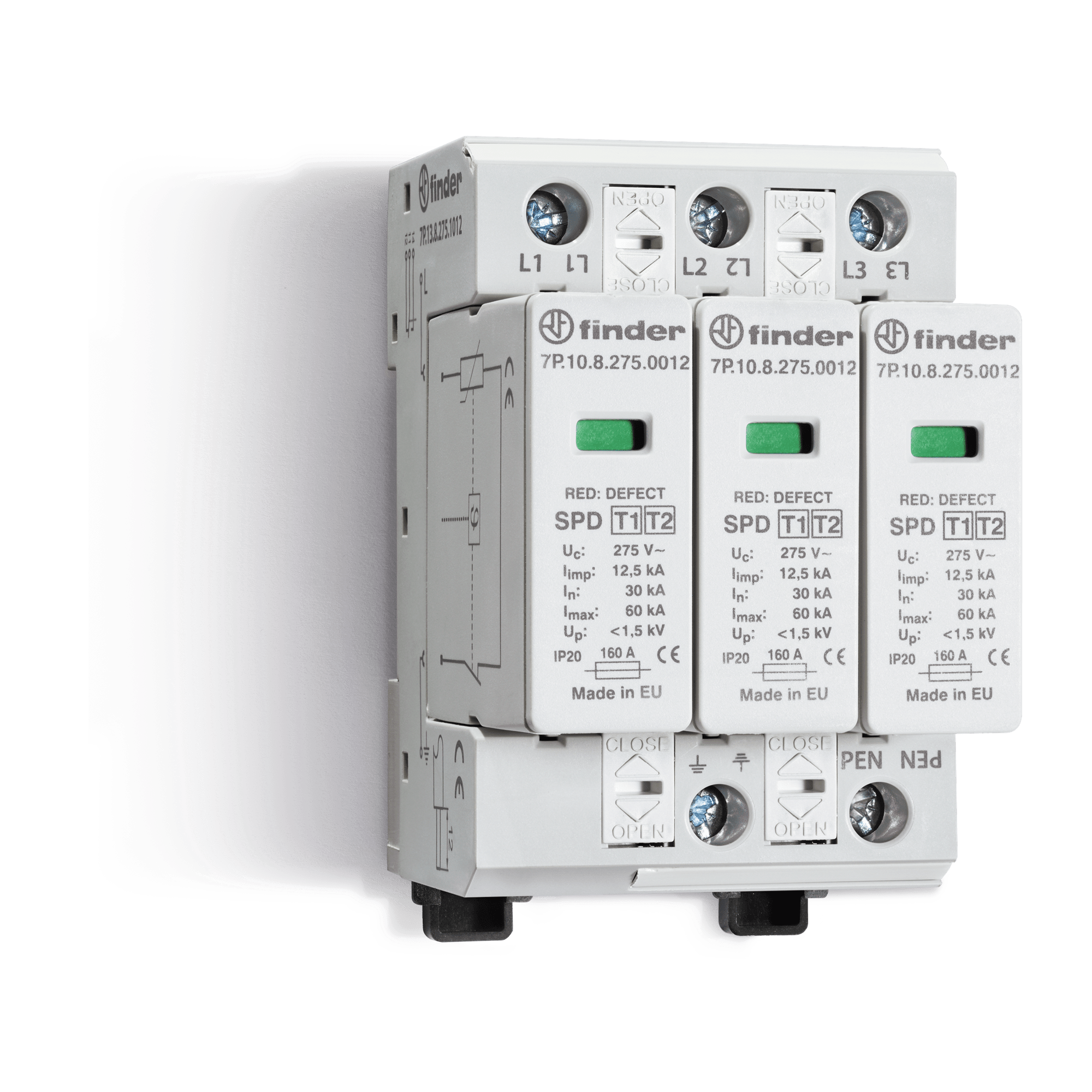 FINDER - SPD CLASSE1+2 TRIFASE 3P 275VAC 3+0 12.5 7P1382751012