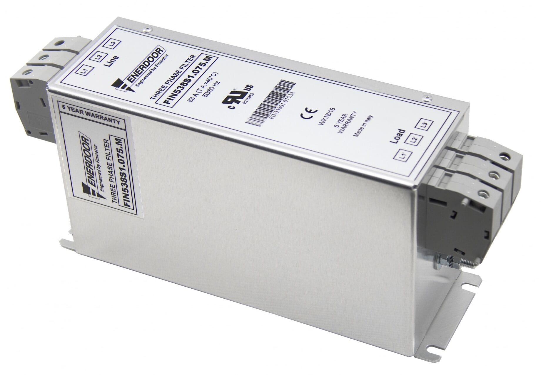 FINMOTOR - FIN538S1.075.M - Filtro EMI-RFI con eccellente attenuazione per applicazioni industriali, Tensione nominale 600 Vac, 75 A