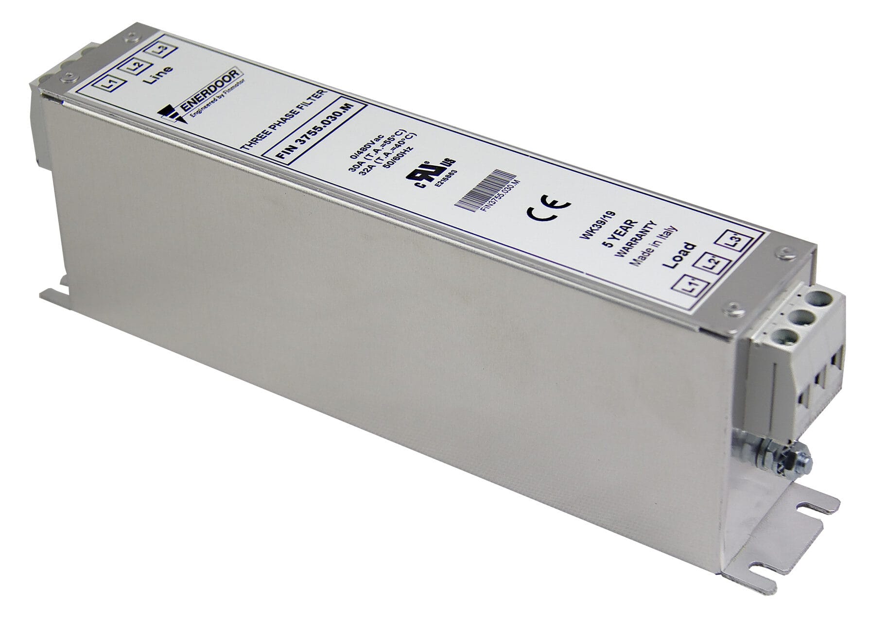 FINMOTOR - FIN3755.030.M - Filtro EMI-RFI con elevata attenuazione per applicazioni industriali, Tensione nominale 480 Vac, 30 A