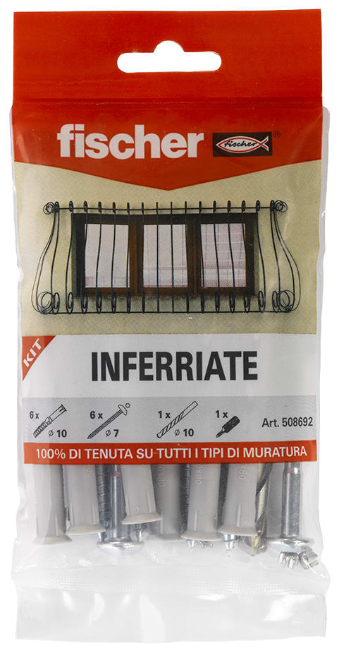 FISCHER - Kit inferriate: include 6 tasselli prolungati SXR 10x80, viti, punta