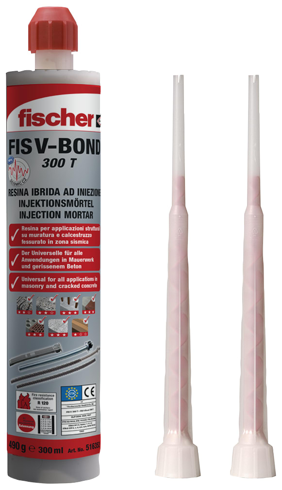 FISCHER - Fis V-Bond cartuccia con miscelato, resina vinilestere ibrido per ancoraggi in calcestruzzo e muratura, resiste a temperature fino a 120°C.