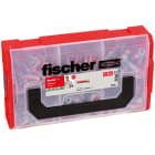 FISCHER - Fixtainer DuoPower includes plugs, screws, and hooks in a practical box for common construction materials and applications.