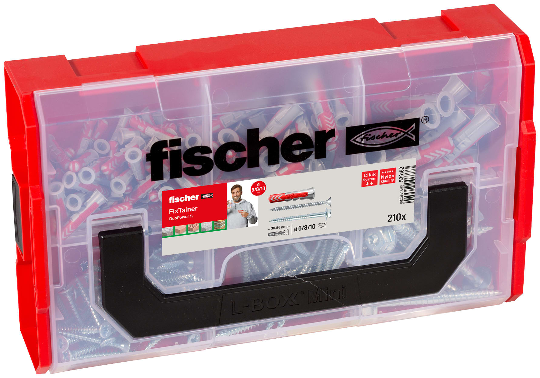FISCHER - Il FixTainer DuoPower include tasselli, viti e ganci in una scatola pratica per applicazioni e materiali da costruzione comuni.