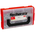 FISCHER - Fixtainer SX Plus con tasselli, viti e ganci in scatola pratica per applicazioni e materiali da costruzione comuni.