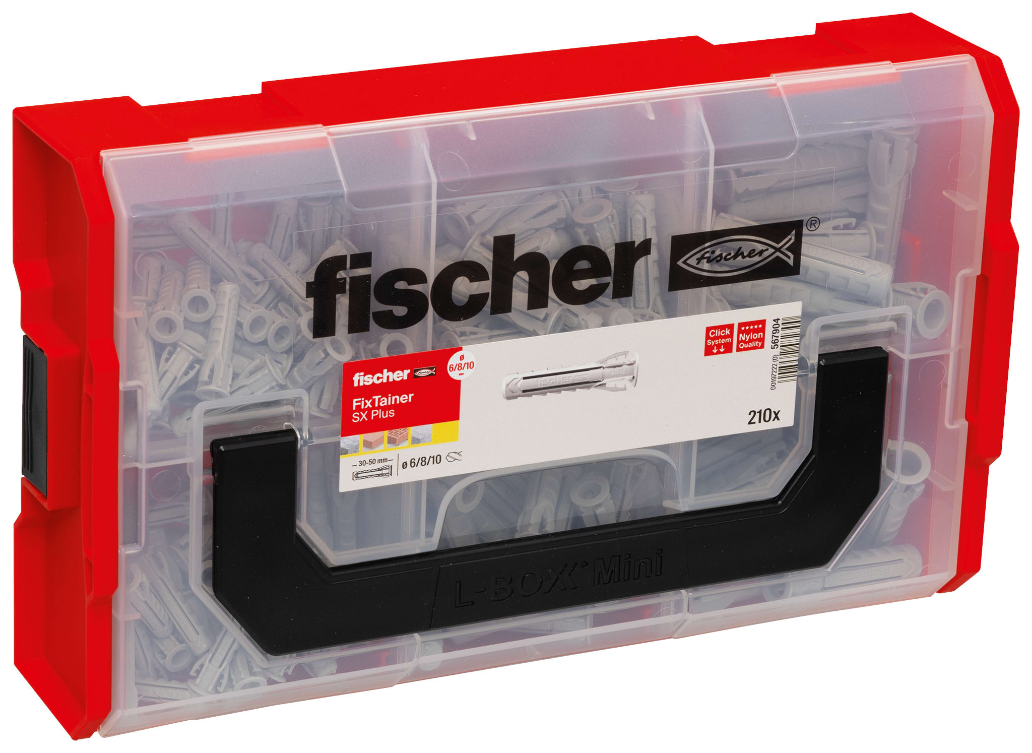 FISCHER - Fixtainer SX Plus Tassello: scatola pratica con tasselli, viti e ganci per varie applicazioni e materiali da costruzione.