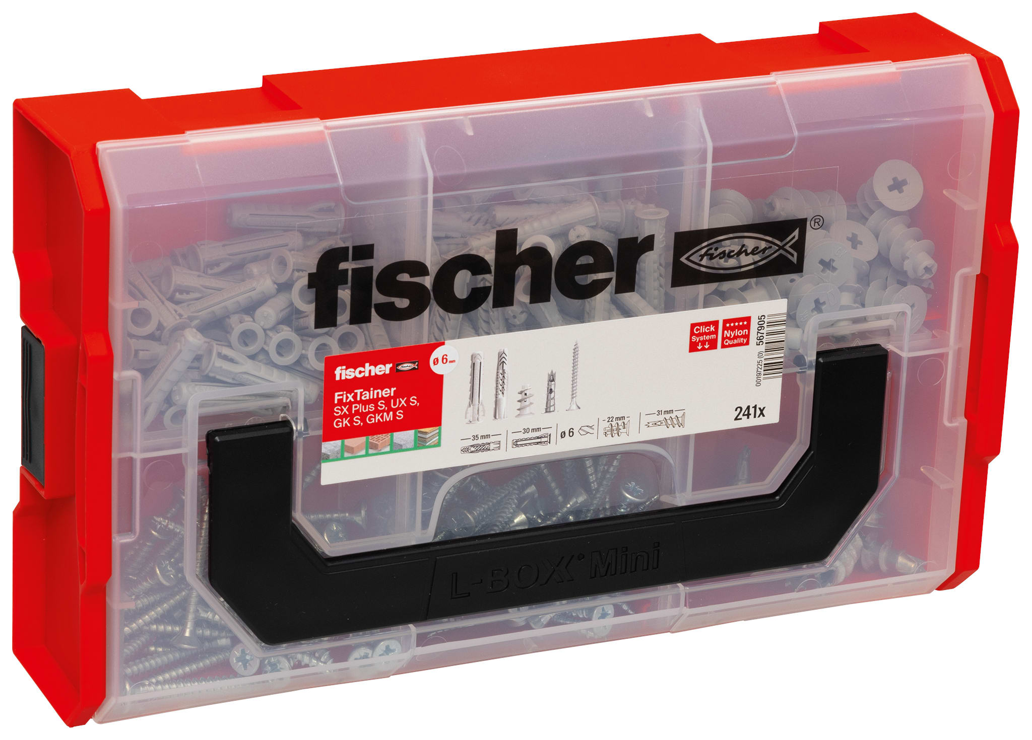 FISCHER - Il FixTainer UX-SX Plus GK CO include tasselli, viti e ganci in una scatola pratica per applicazioni e materiali da costruzione comuni.