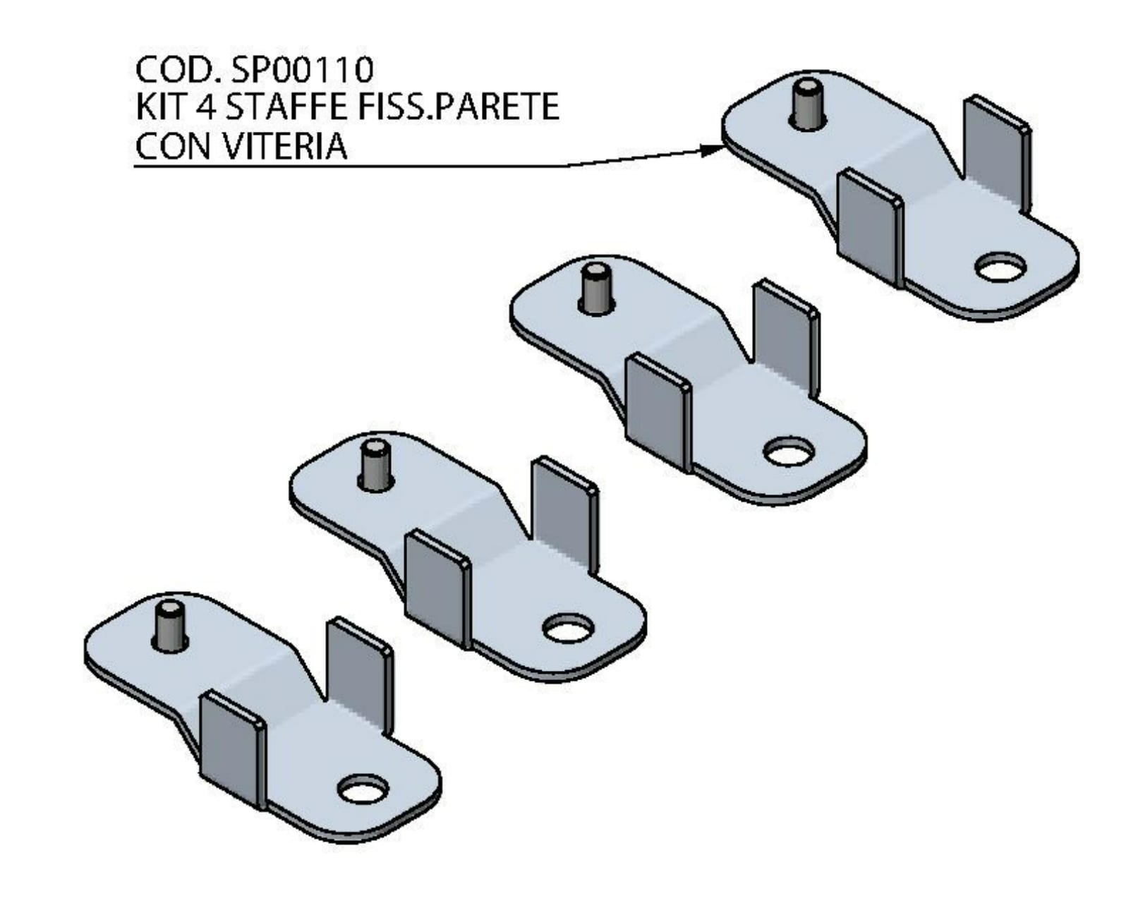 FLEXTEC - KIT 4 STAFFE PER FISSAGGIO A PARETE