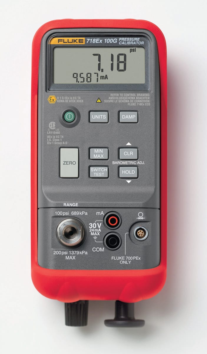 FLUKE - Fluke 718EX 300 Calibratore di pressione 20 bar, pompa manuale interna, switch test, ATEX
