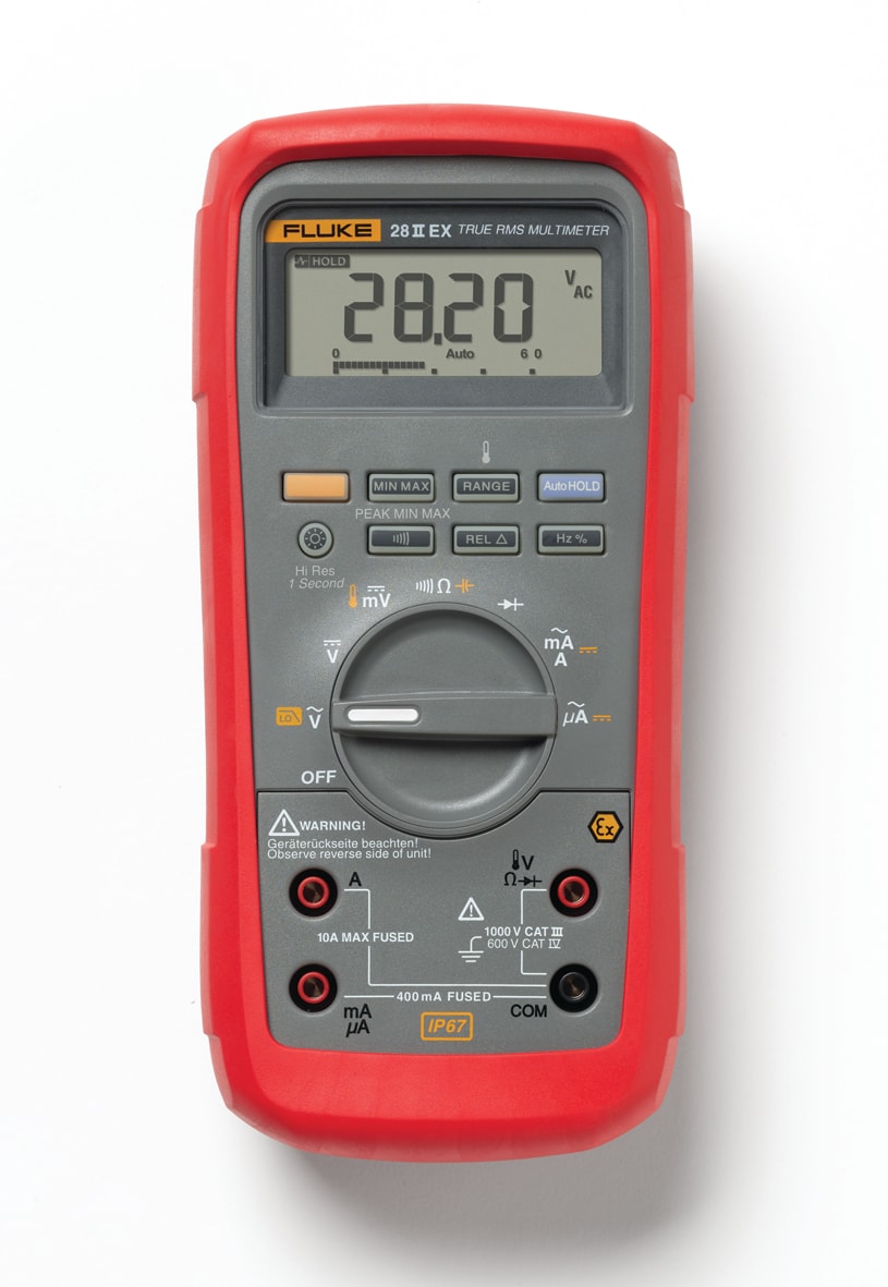 FLUKE - Fluke 28IIEX Multimetro TRMS, 1000V, 10 AC/DC, 20000pt, retroilluminazione, temperatura, IP67, ATEX
