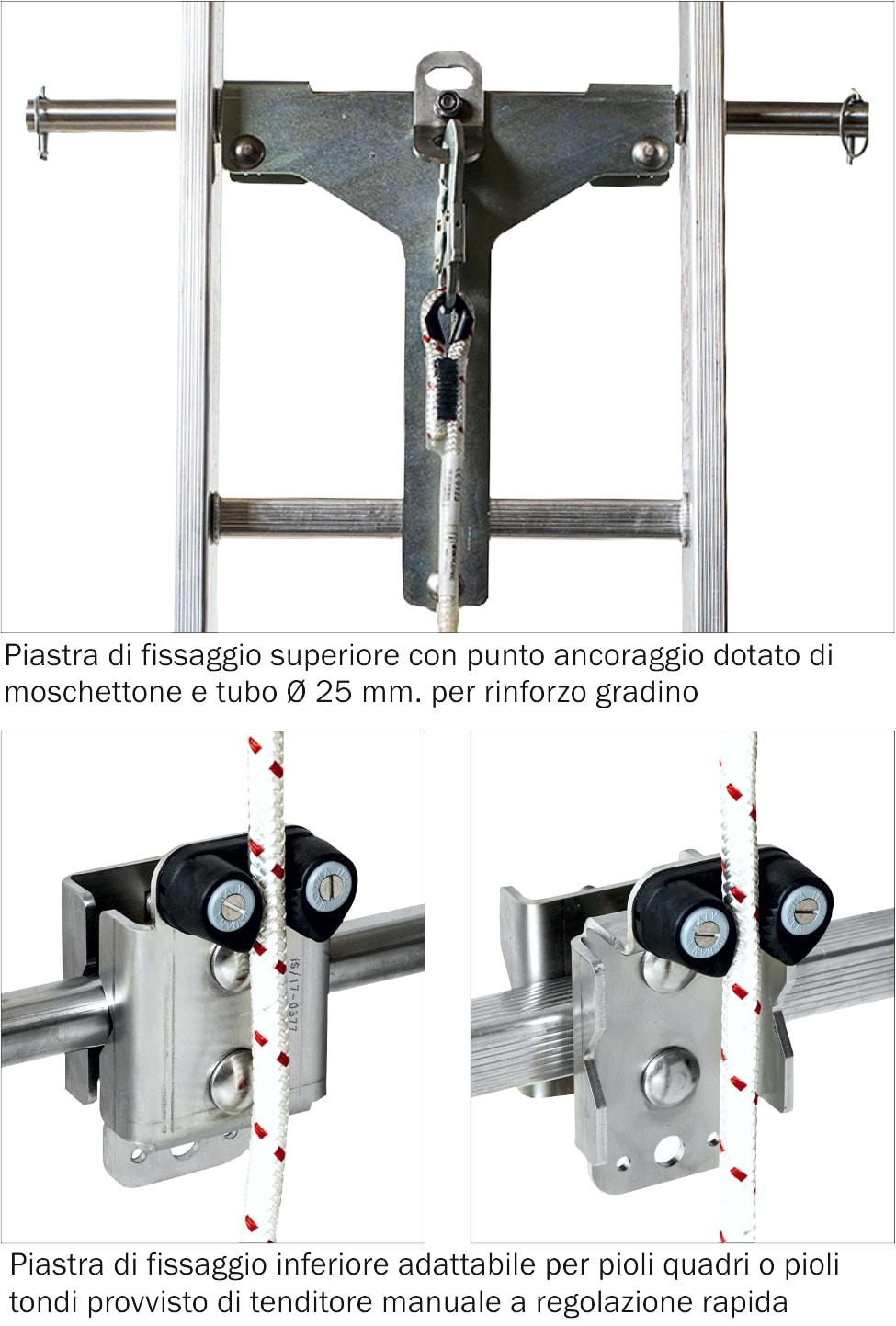 FRIGERIO CARPENTERIE - Dispositivo universale Lineavita in acciaio inossidabile per scale a pioli.