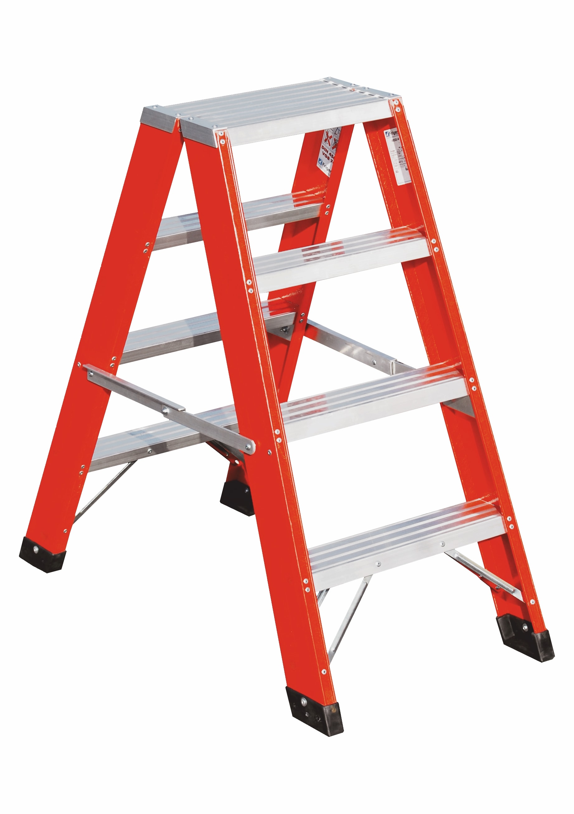 FRIGERIO CARPENTERIE - Sgabello professionale pieghevole con vetrina, 2 salite e barre di supporto.