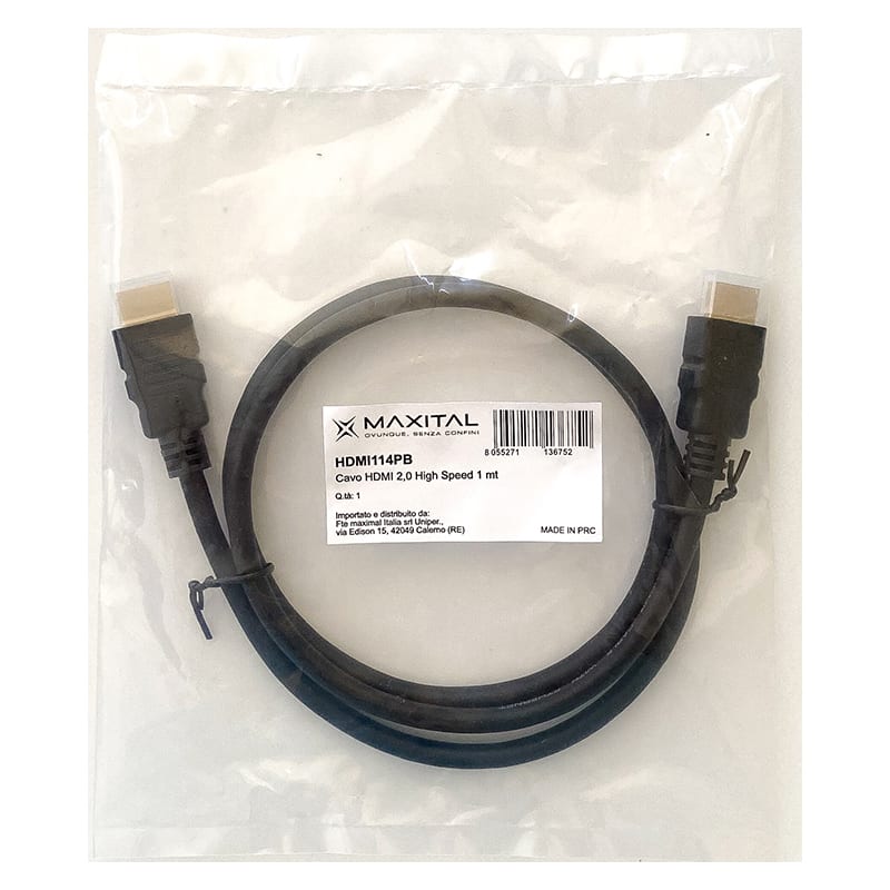 FTE MAXIMAL - HDMI114PB CAVO HDMI 2,0 HIGH SPEED 1 MT. HDMI114PB