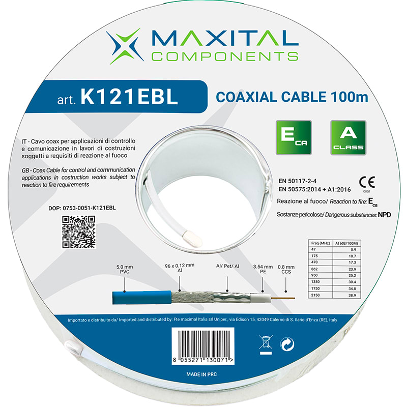 FTE MAXIMAL - K121EBL CAVO COAX 5MM PVC ECA BLU 100MT