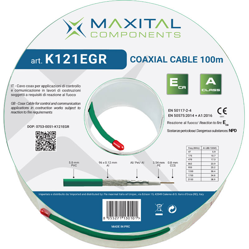 FTE MAXIMAL - K121EGR CAVO COAX 5MM PVC ECA VERDE 100M K121EGR