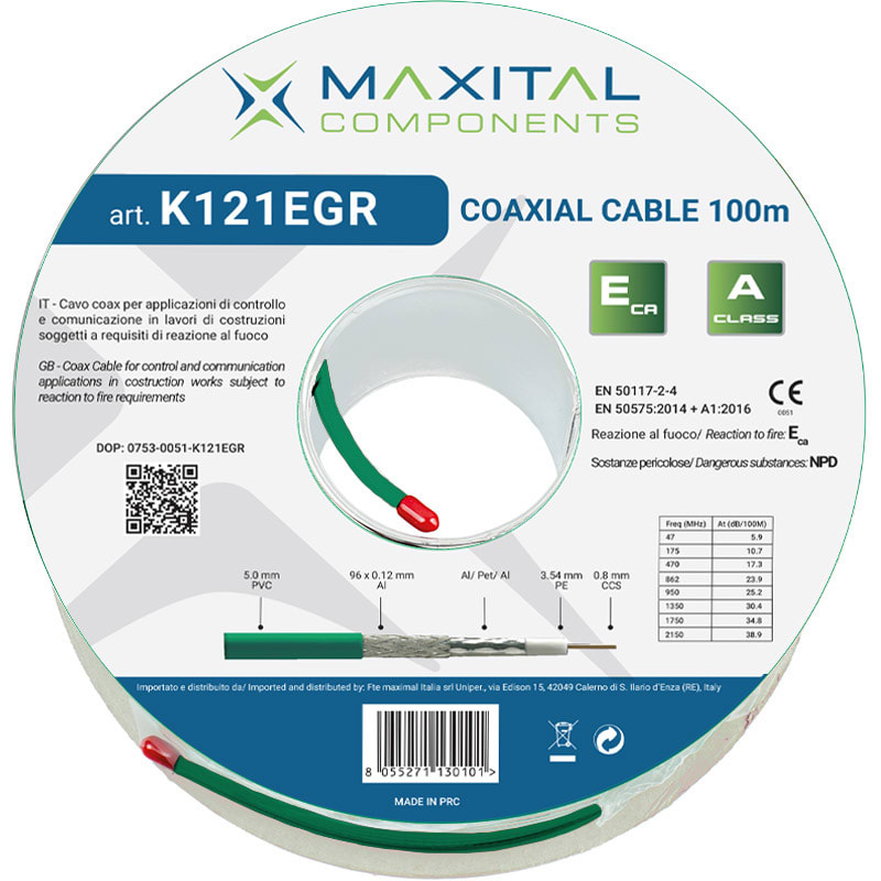 FTE MAXIMAL - K121EGR CAVO COAX 5MM PVC ECA VERDE 100M