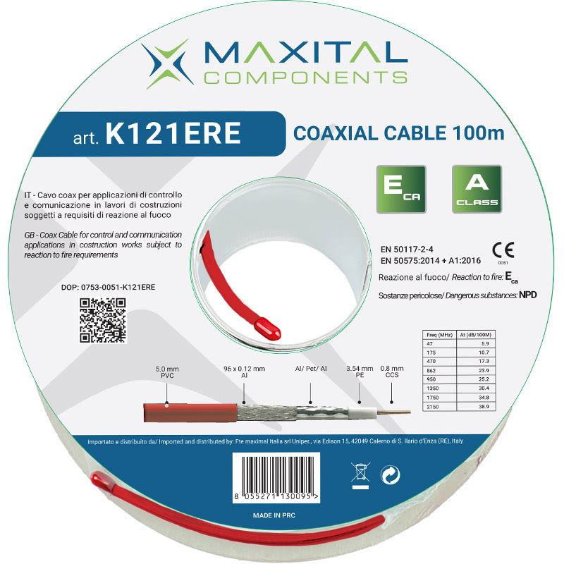 FTE MAXIMAL - K121ERE CAVO COAX 5MM PVC ECA ROSSO 100M K121ERE