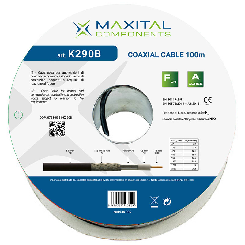 FTE MAXIMAL - K290B CAVO COAX 6,8MM PE NERO100MT. K290B