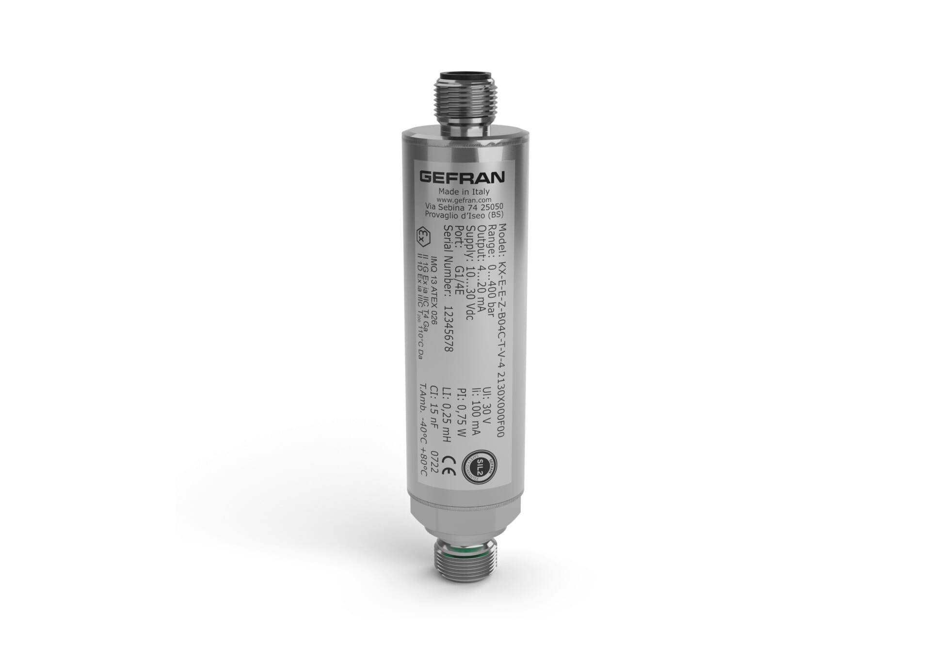GEFRAN - Sensori di pressione industriali per aree a rischio di esplosione PESO/ATEX/SIL2/PAC/EAC uscite mA KX-E-7-E-B04D-T-V-4 2130X000X00.