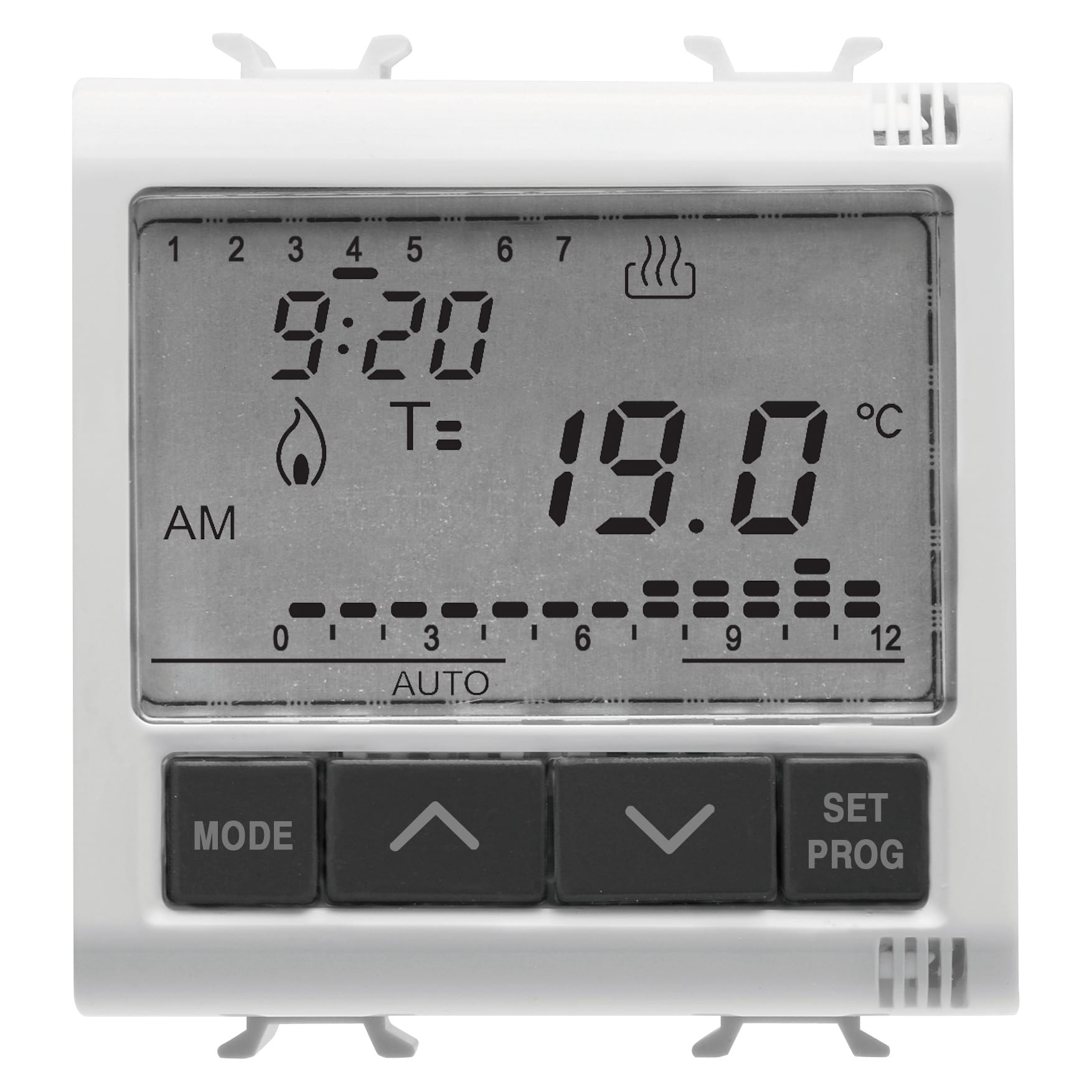 GEWISS - CRONOTERMOSTATO PROGRAMMAZIONE GIORNALIERA/SETTIMANALE - 230V ac 50/60Hz - 2 MODULI - BIANCO LUCIDO - CHORUSMART