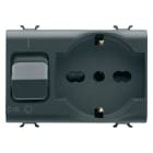 GEWISS - PRESA INTERBLOCCATA - 2P+T 16A - P40 - CON INTERRUTTORE MAGNETOTERMICO 1P+N 16A - 230V ac - 3 MODULI - NERO SATINATO - CHORUSMART