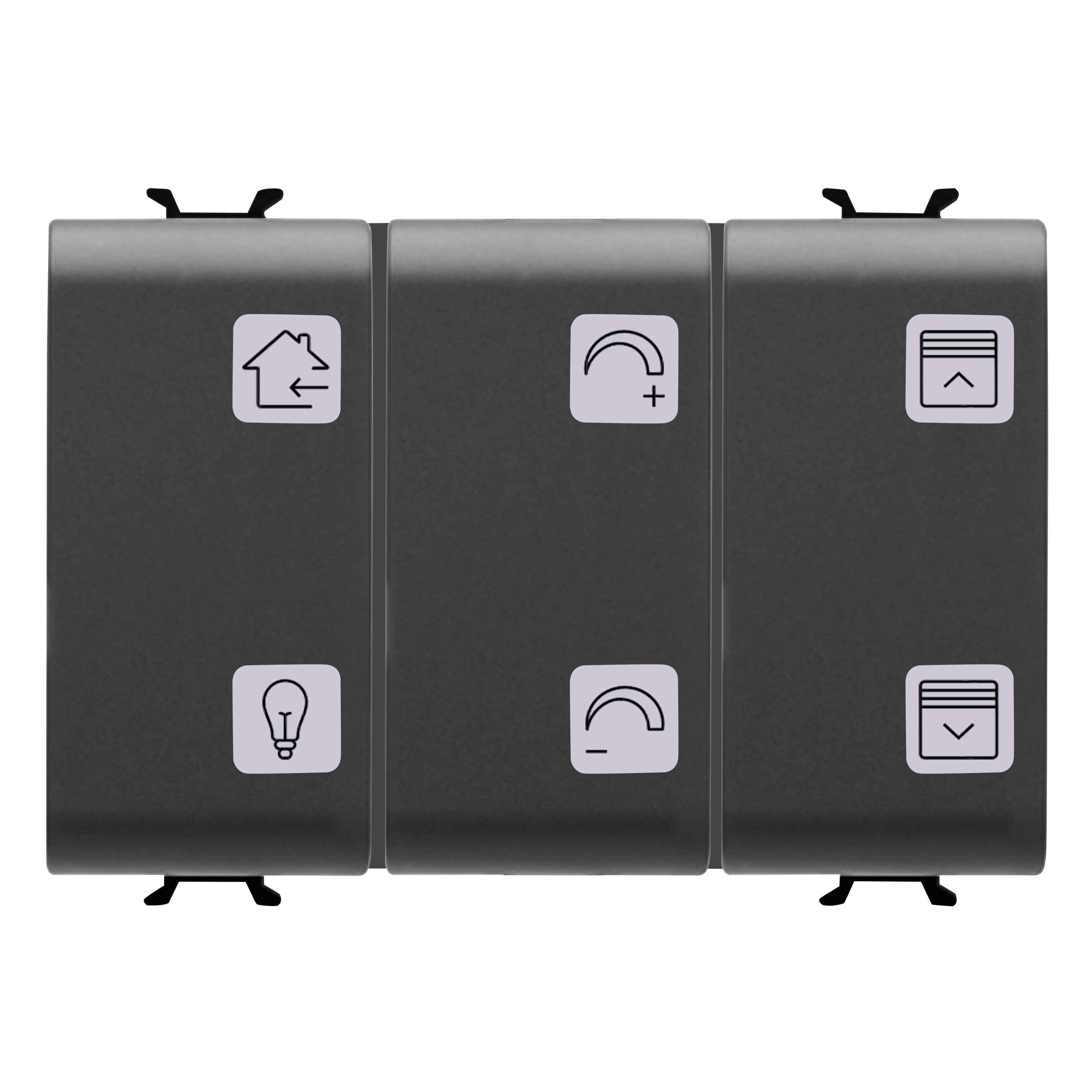 GEWISS - PULSANTIERA CON SIMBOLI INTERCAMBIABILI - CON ATTUATORE TAPPARELLE - KNX - 6+1 CANALI - 3 MODULI - NERO - CHORUSMART