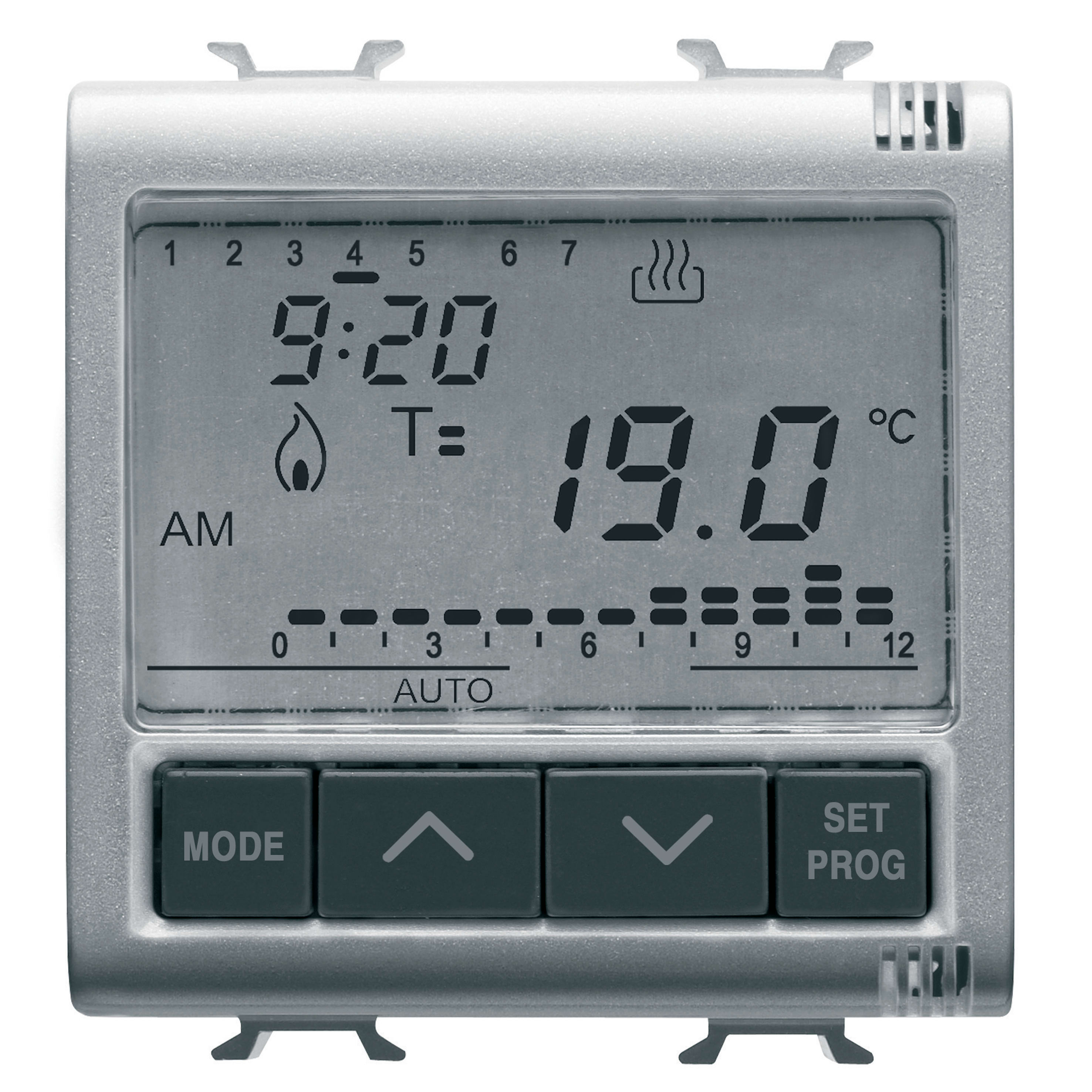 GEWISS - CRONOTERMOSTATO PROGRAMMAZIONE GIORNALIERA/SETTIMANALE - 230V ac 50/60Hz - 2 MODULI - TITANIO - CHORUSMART