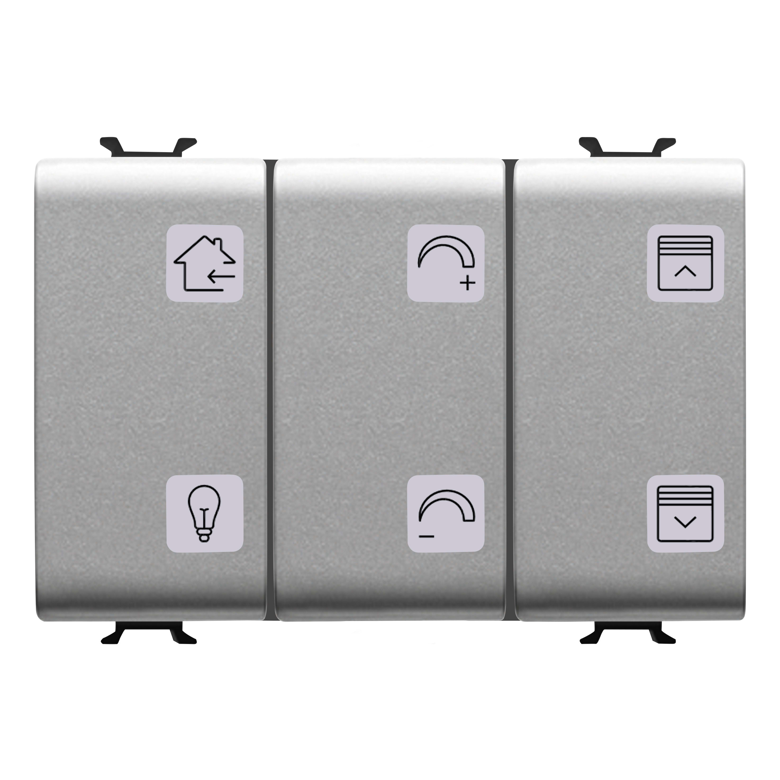 GEWISS - PULSANTIERA CON SIMBOLI INTERCAMBIABILI - CON ATTUATORE ON/OFF - KNX - 6+1 CANALI - 3 MODULI - TITANIO - CHORUSMART