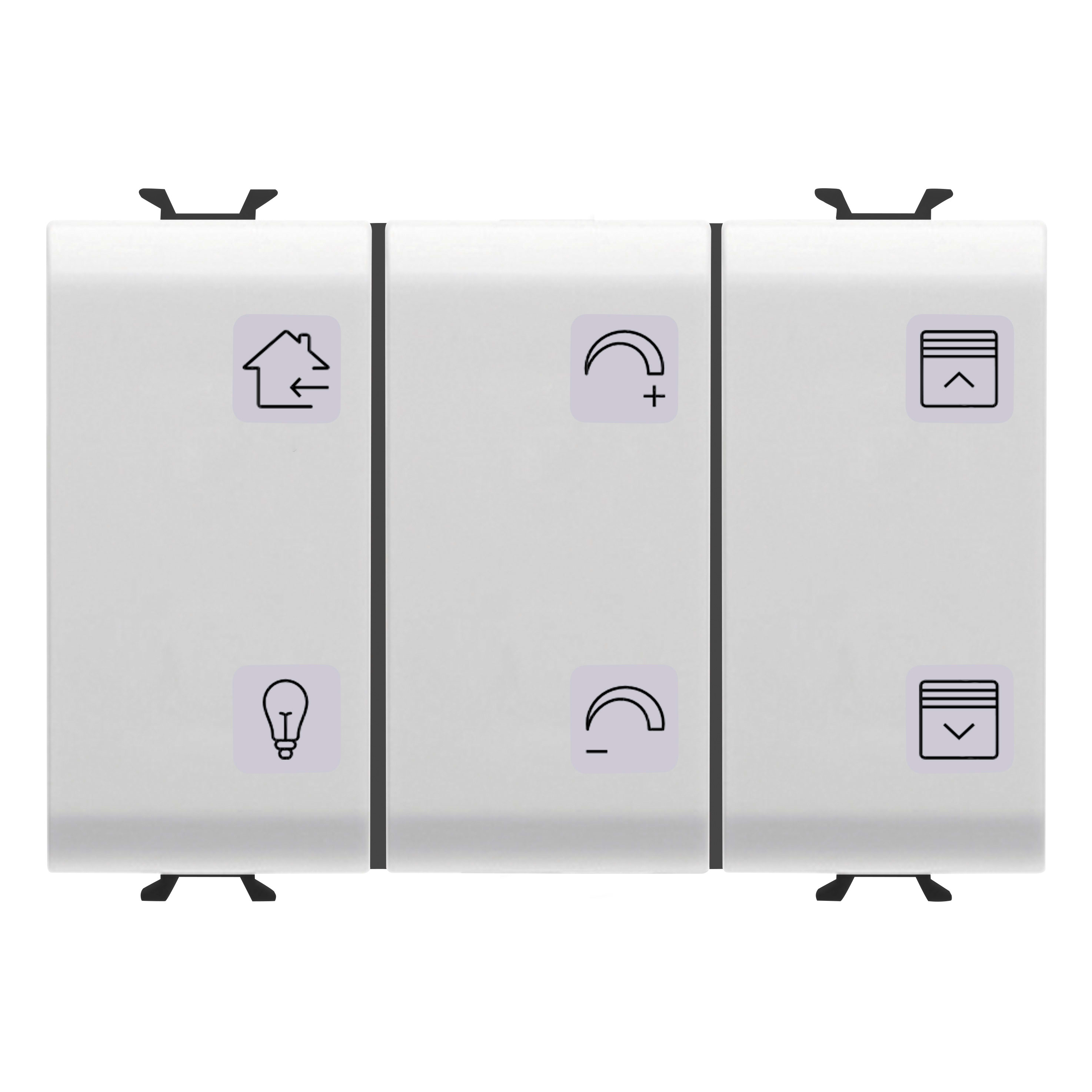 GEWISS - PULSANTIERA CON SIMBOLI INTERCAMBIABILI - CON ATTUATORE ON/OFF - KNX - 6+1 CANALI - 3 MODULI - BIANCO SATINATO - CHORUSMART