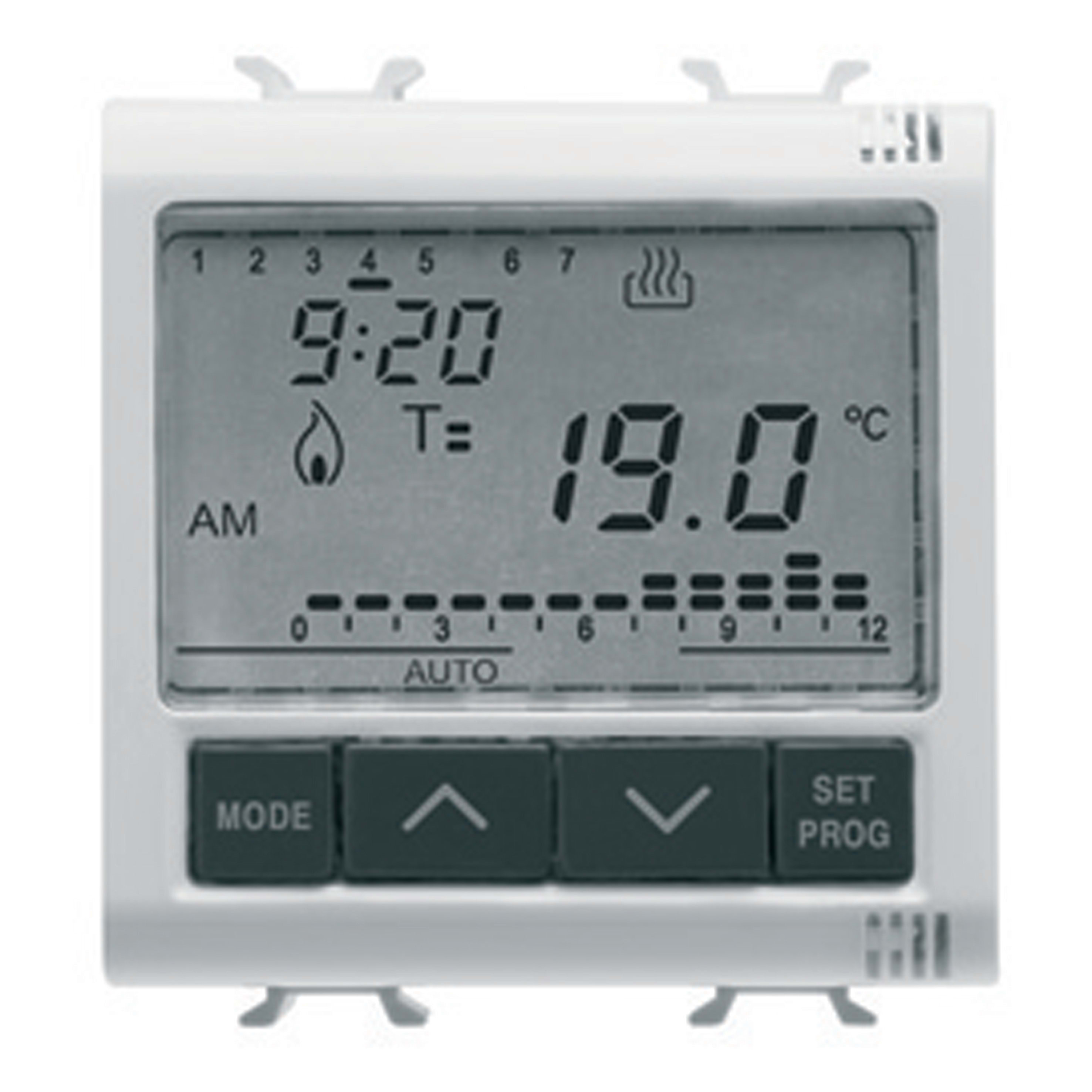 GEWISS - CRONOTERMOSTATO PROGRAMMAZIONE GIORNALIERA/SETTIMANALE - 230V ac 50/60Hz - 2 MODULI - SYSTEM WHITE