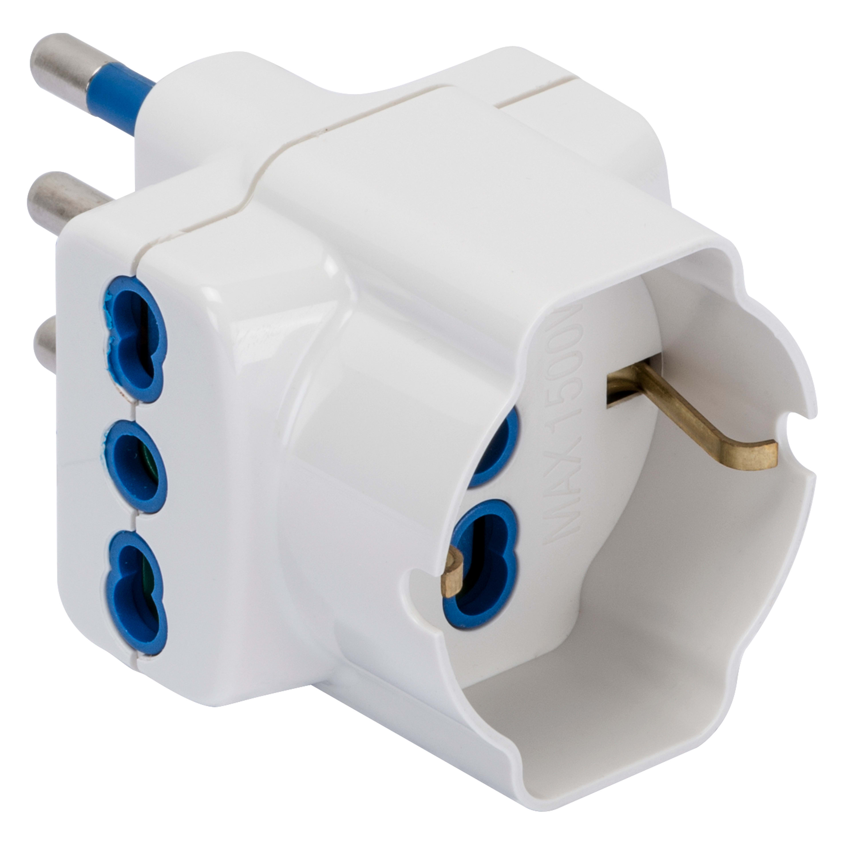 GEWISS - ADATTATORE MULTIPLO - 2P+T 16A S17 - 2 USCITE STANDARD ITALIANO 16A BIVALENTE - 1 USCITA STANDARD ITALIANO/TEDESCO 16A BIVALENTE - BIANCO