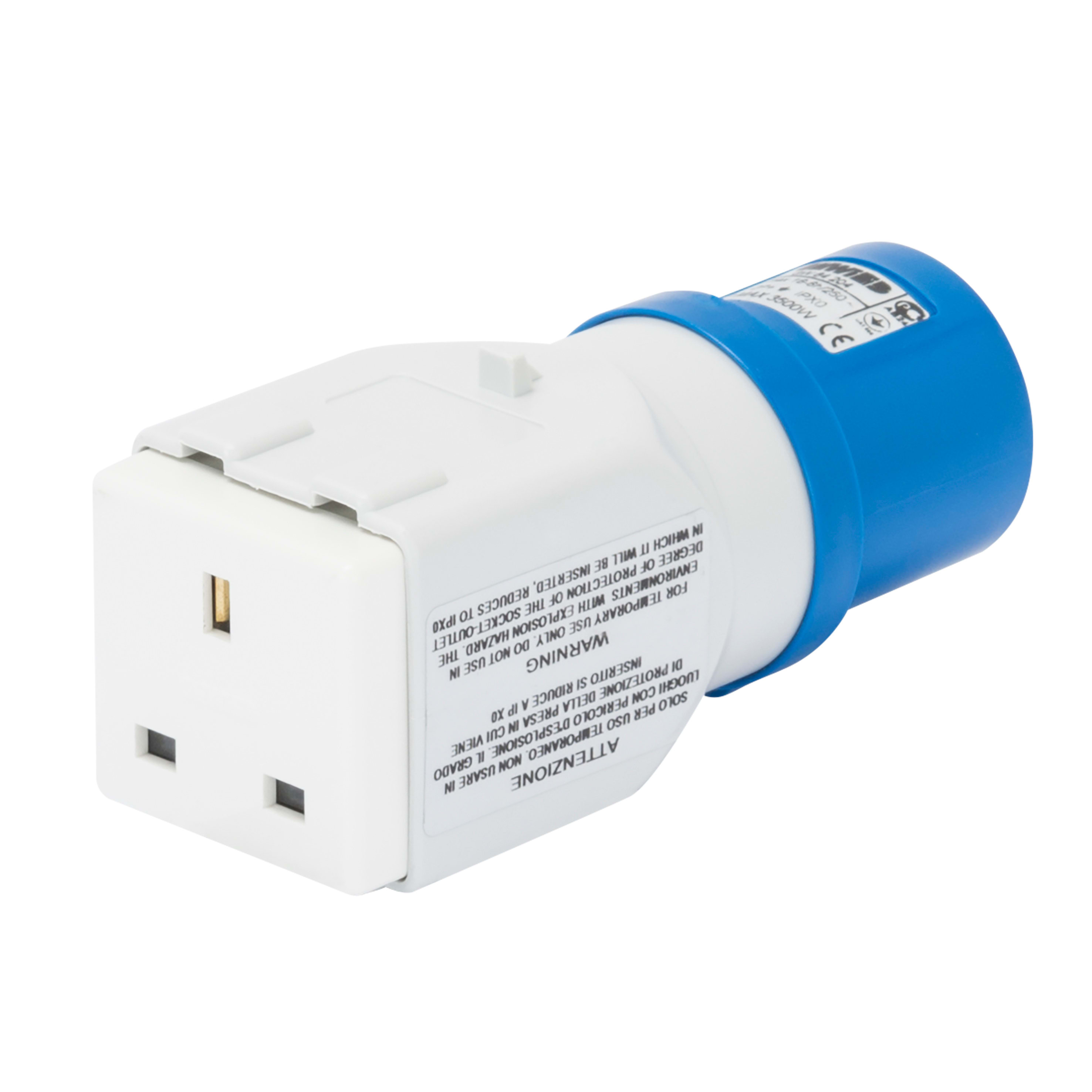 GEWISS - ADATTATORE DA INDUSTRIALE A CIVILE IP44 - SPINA 2P+T 16A 230V ac 50/60HZ - 1 PRESA 2P+T 13A STD.INGLESE