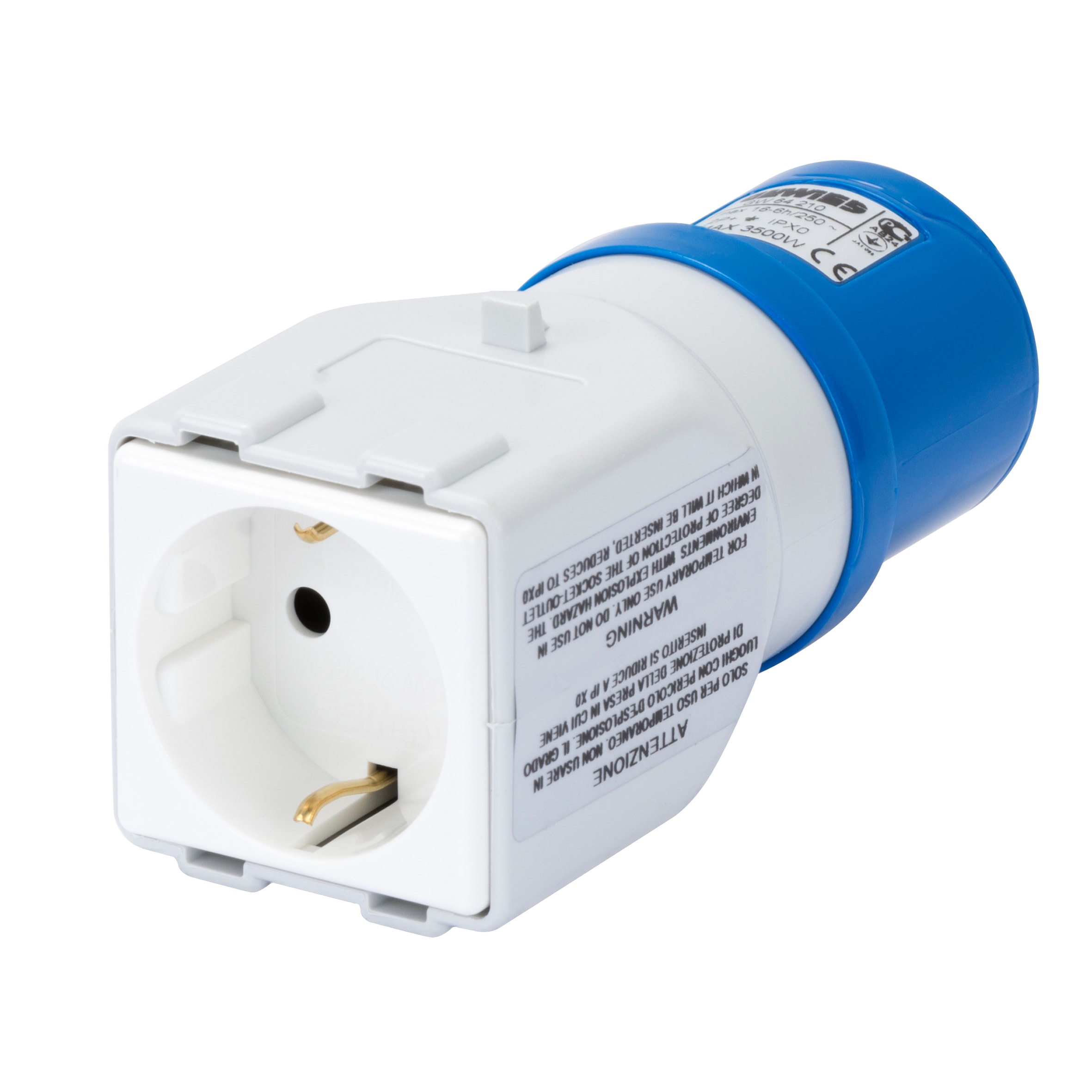 GEWISS - ADATTATORE DA INDUSTRIALE A CIVILE IP44 - SPINA 2P+T 16A 230V ac 50/60HZ - 1 PRESA 2P+T 10/16A STD.TEDESCO