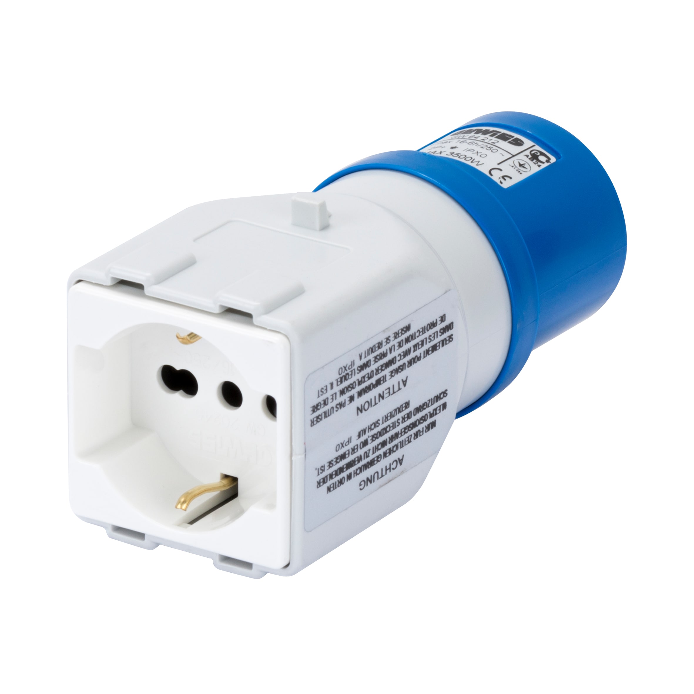GEWISS - ADATTATORE DA INDUSTRIALE A CIVILE IP44 - SPINA 2P+T 16A 230V ac 50/60HZ - 1 PRESA 2P+T 10/16A BIVALENTE (P30/P17)
